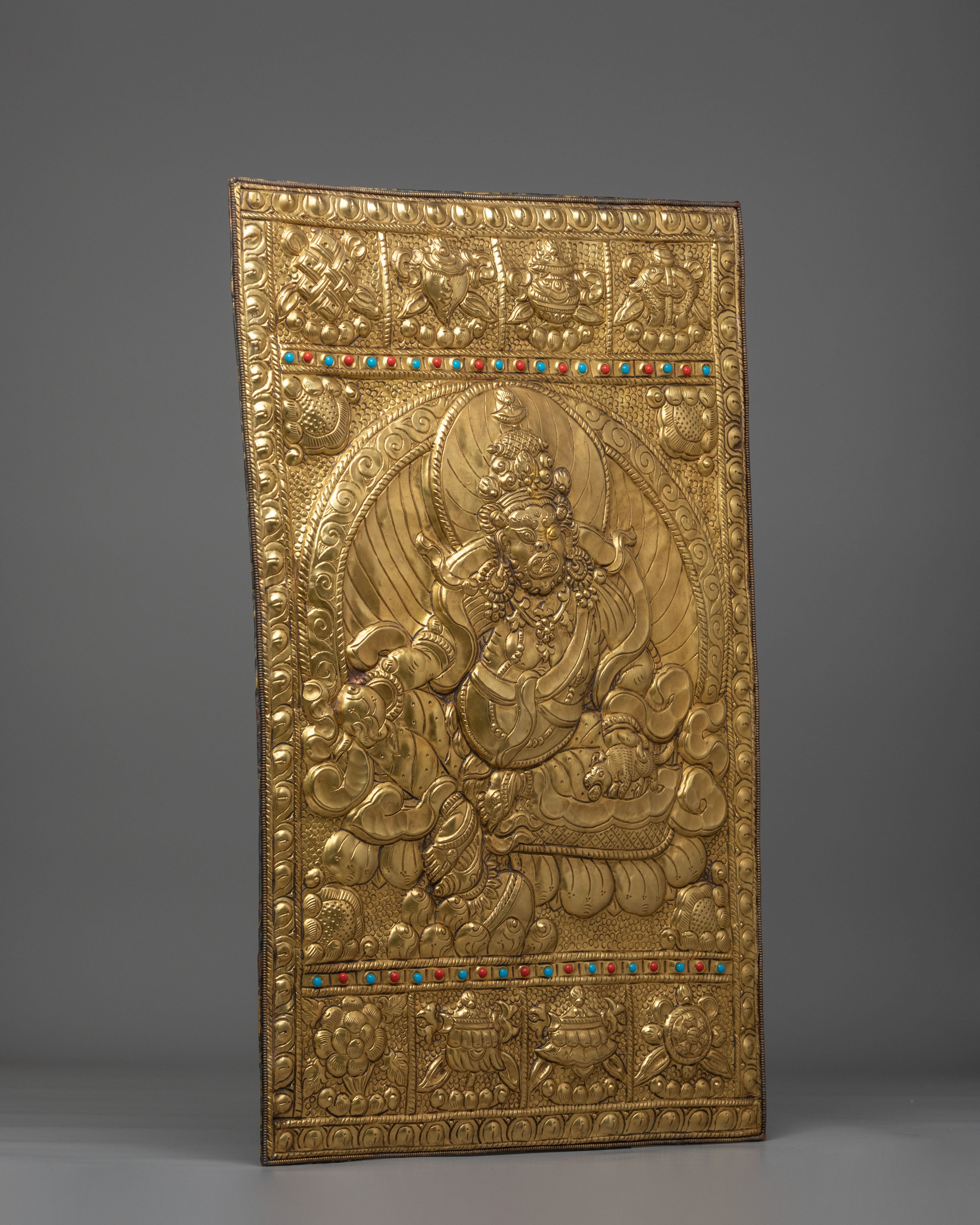 Buddhist Prosperity Deity Wall Hanging Art | Handmade Wooden Artwork