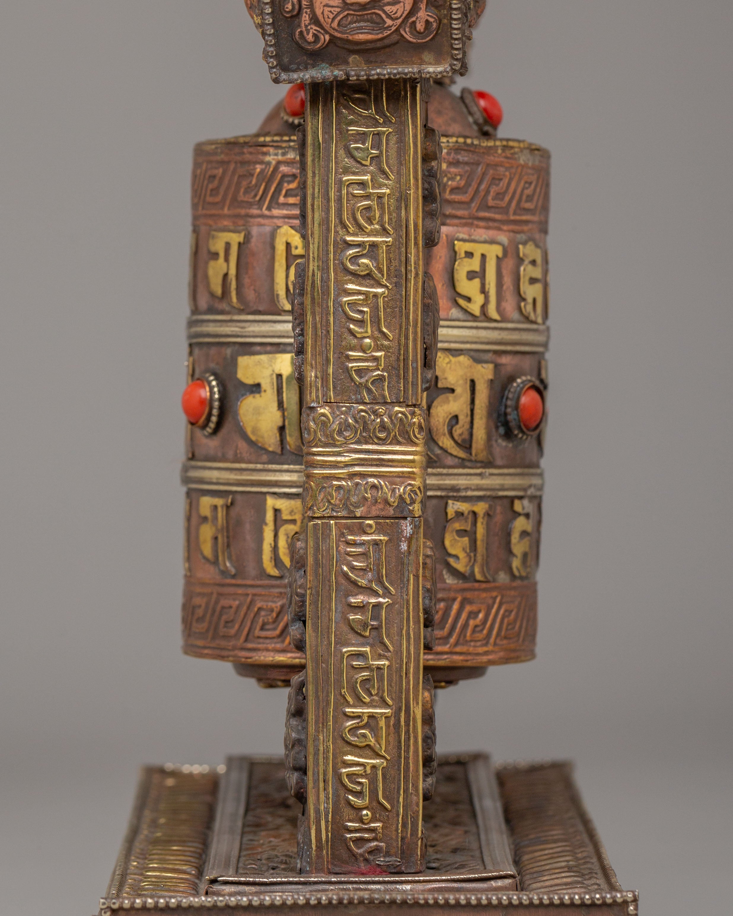 Traditional Mantra Prayer Wheel | Tibetan Copper Body with Gemstones