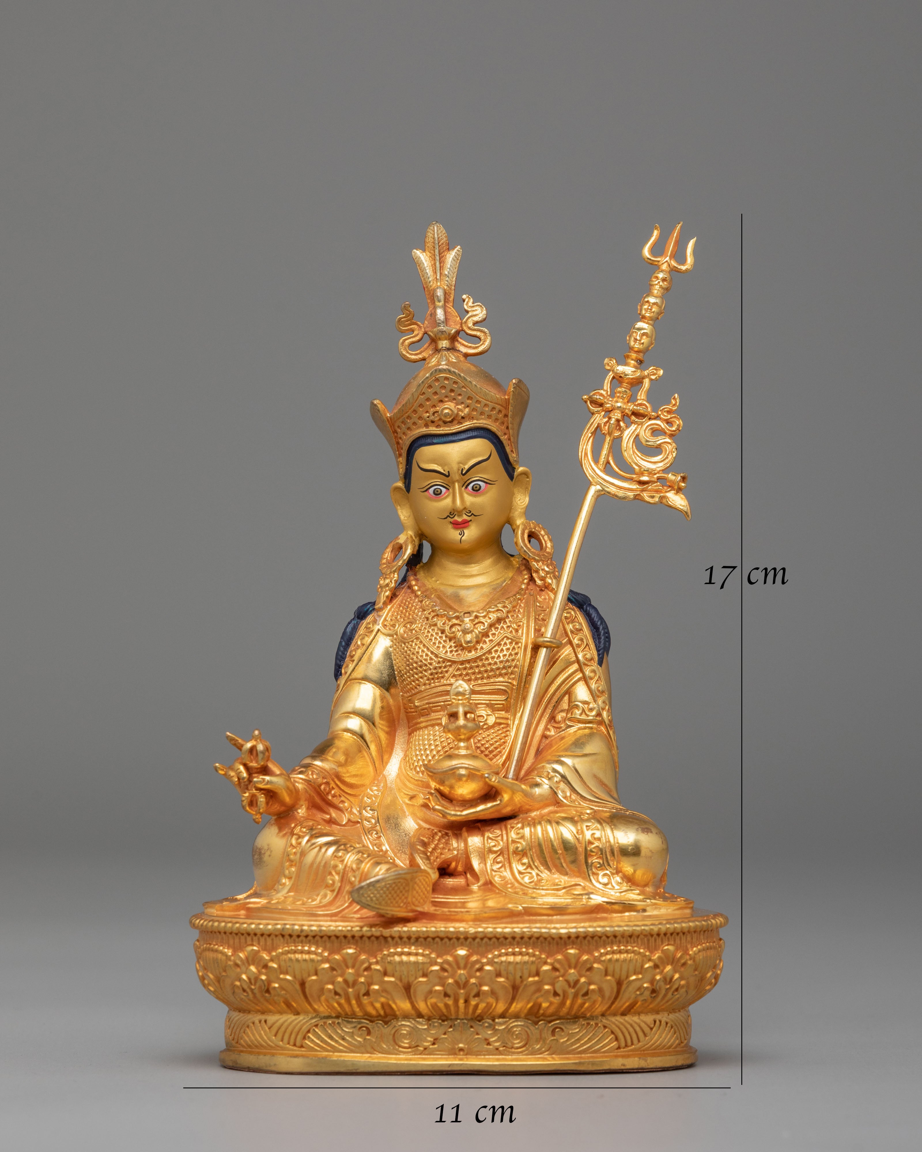 Machine Made Padmasambhava Statue | 24K Gold Plated Copper Buddhist Sculpture