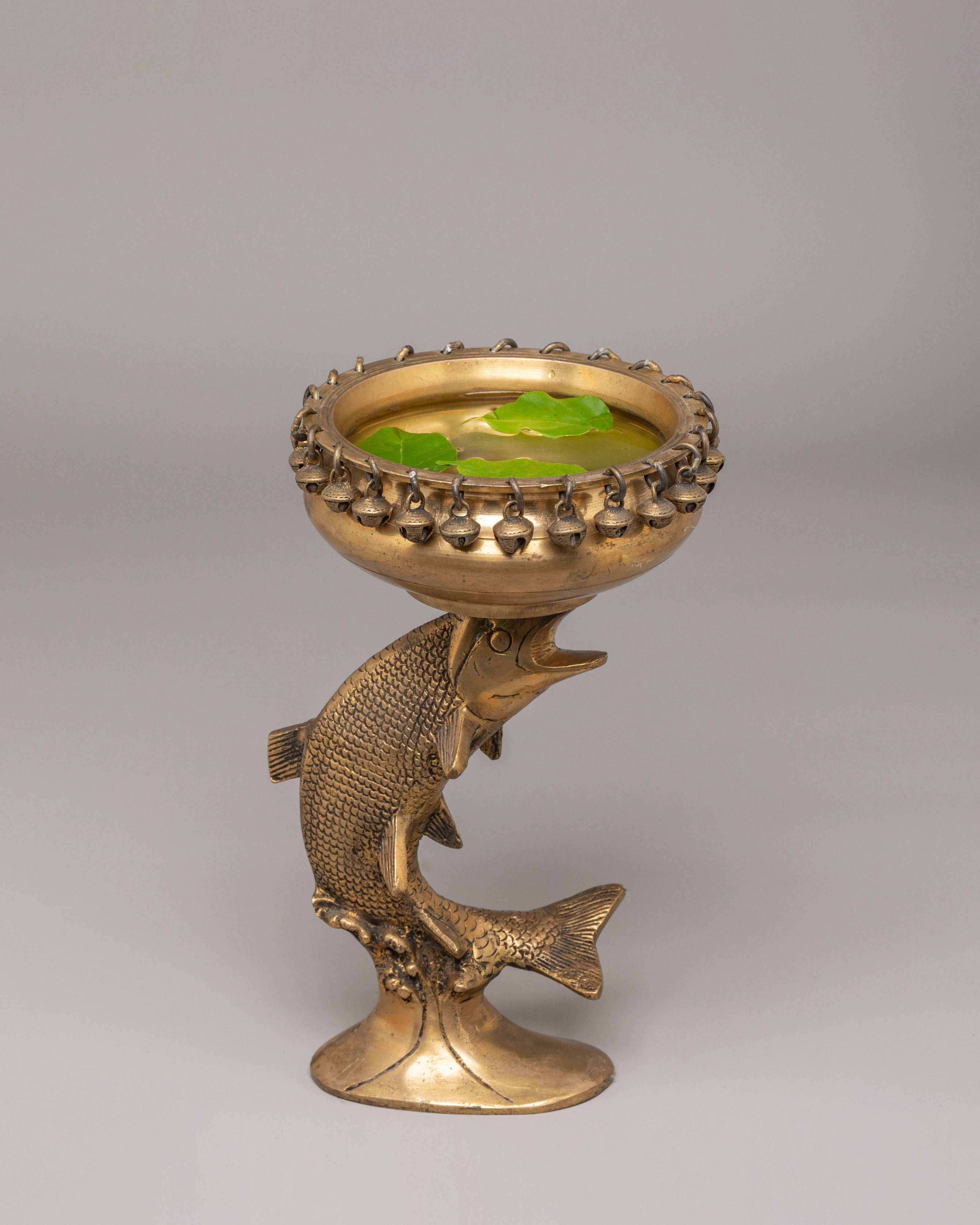 Himalayan Sacred Decorative Urli Bowl | Ritual Vessel with Fish Pedestal