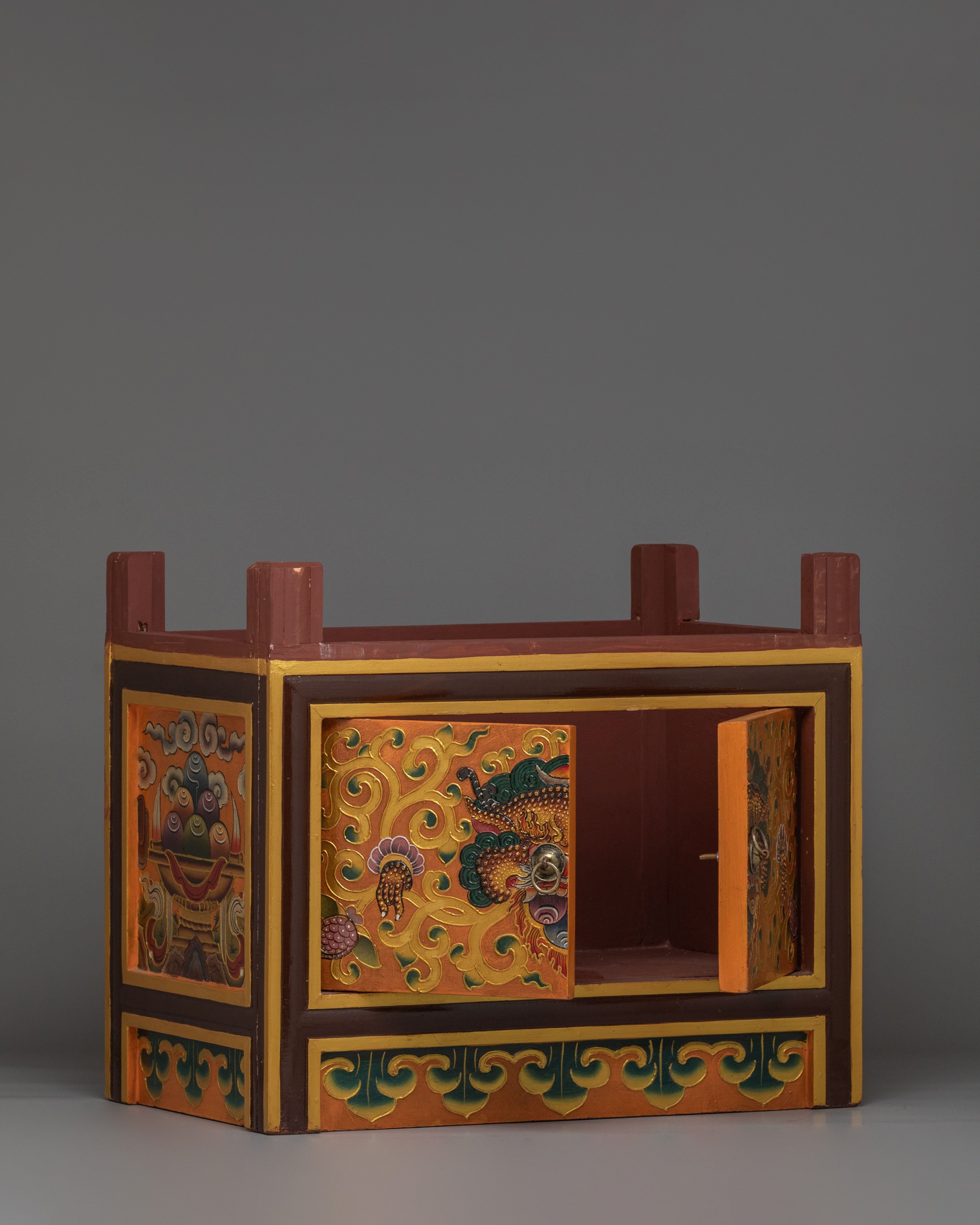 Handcrafted Tibetan Cabinet with Door | Wooden Storage Decor