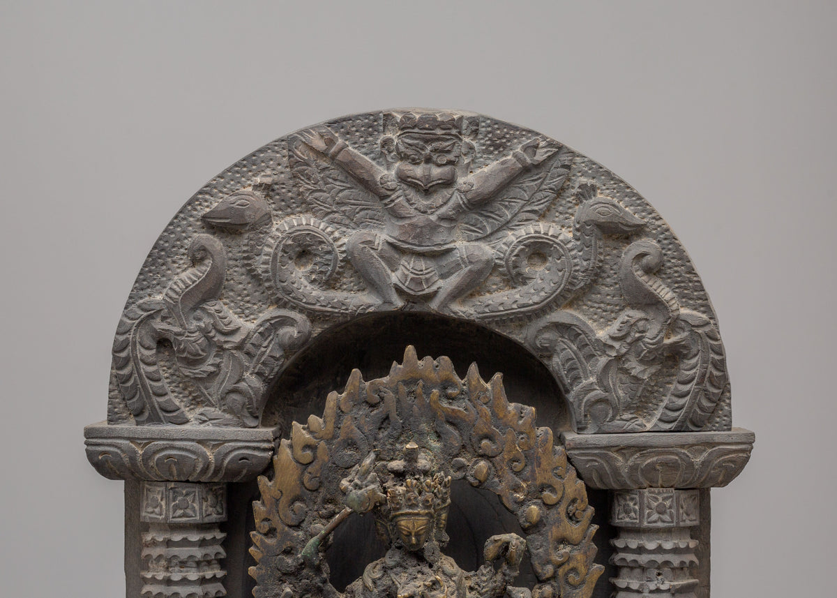 Tibetan Buddhist Marichi Statue | Handmade Brass and Wood Deity Sculpture