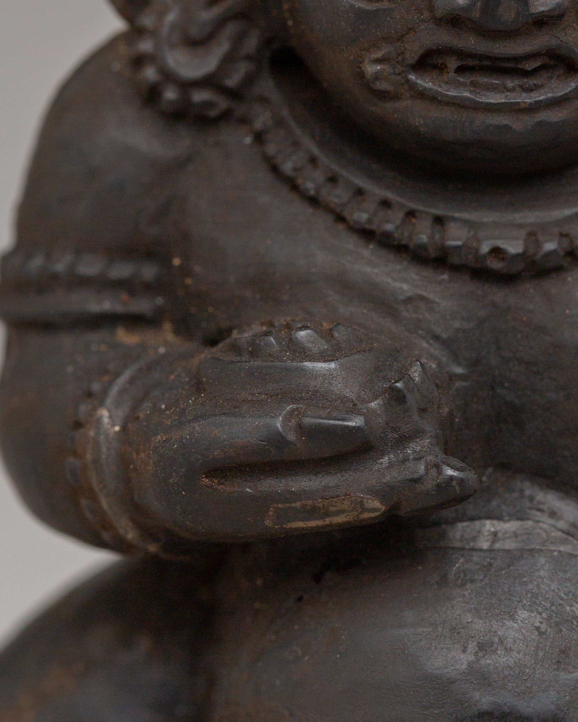 Black Dzambhala Wealth Deity Statue | Buffalo Bone Buddhist Deity Sculpture
