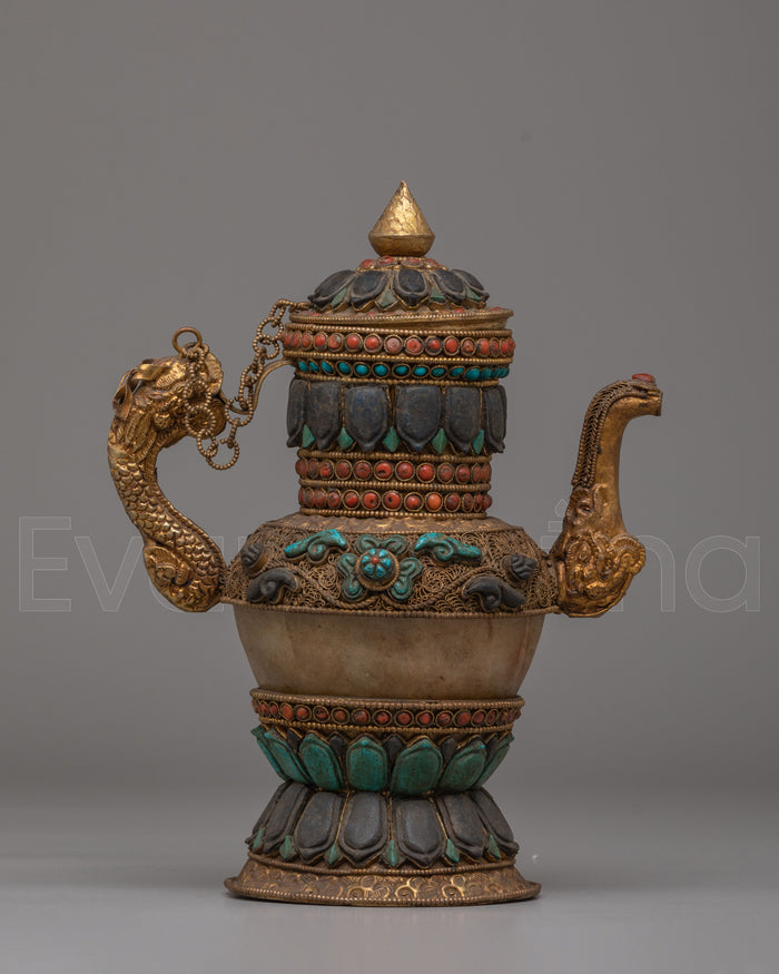 Decorative Handcrafted Teapot | Gemstone & Crystal Copper Teapot