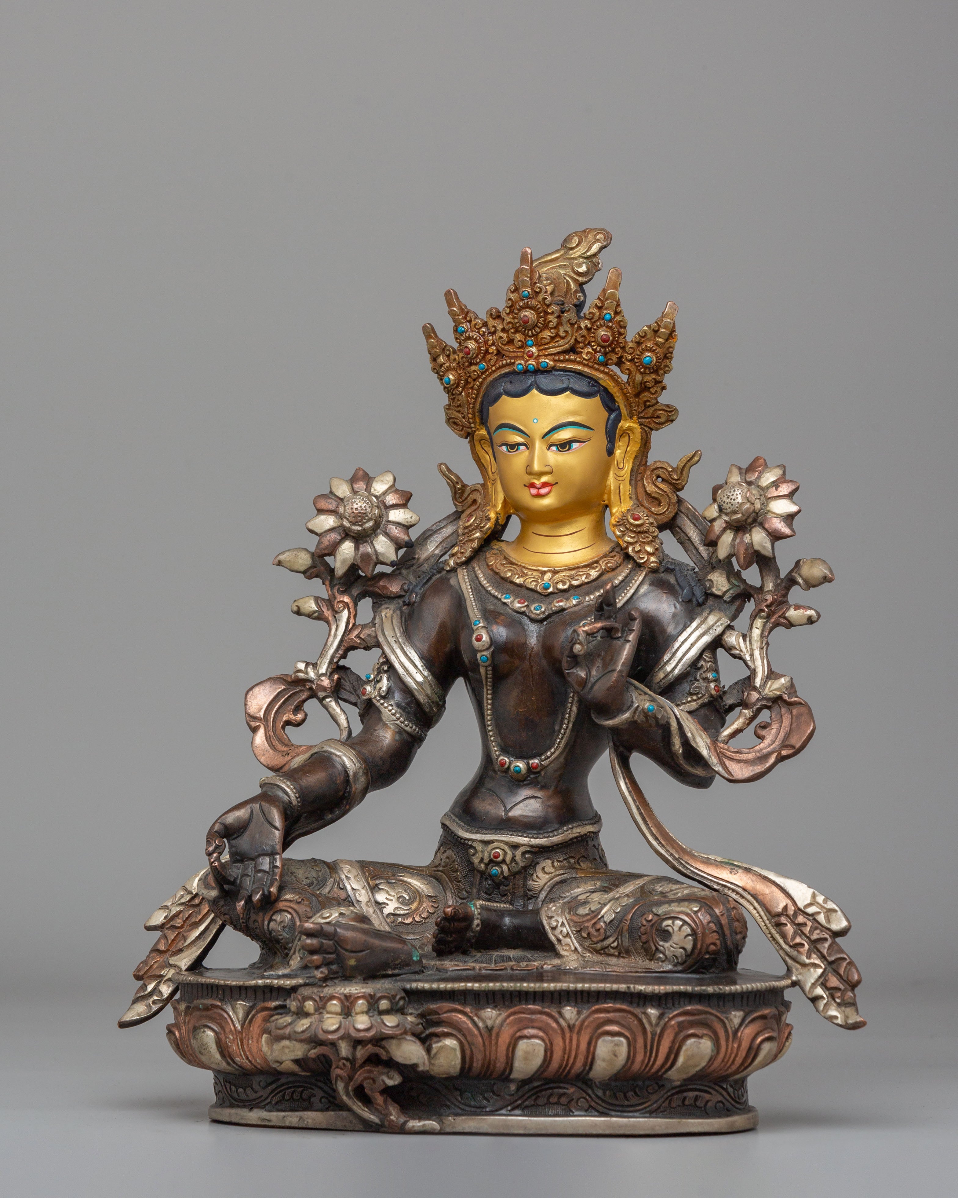 Handmade Ritual Green Tara Statue | Tibetan Meditation Altar Decor