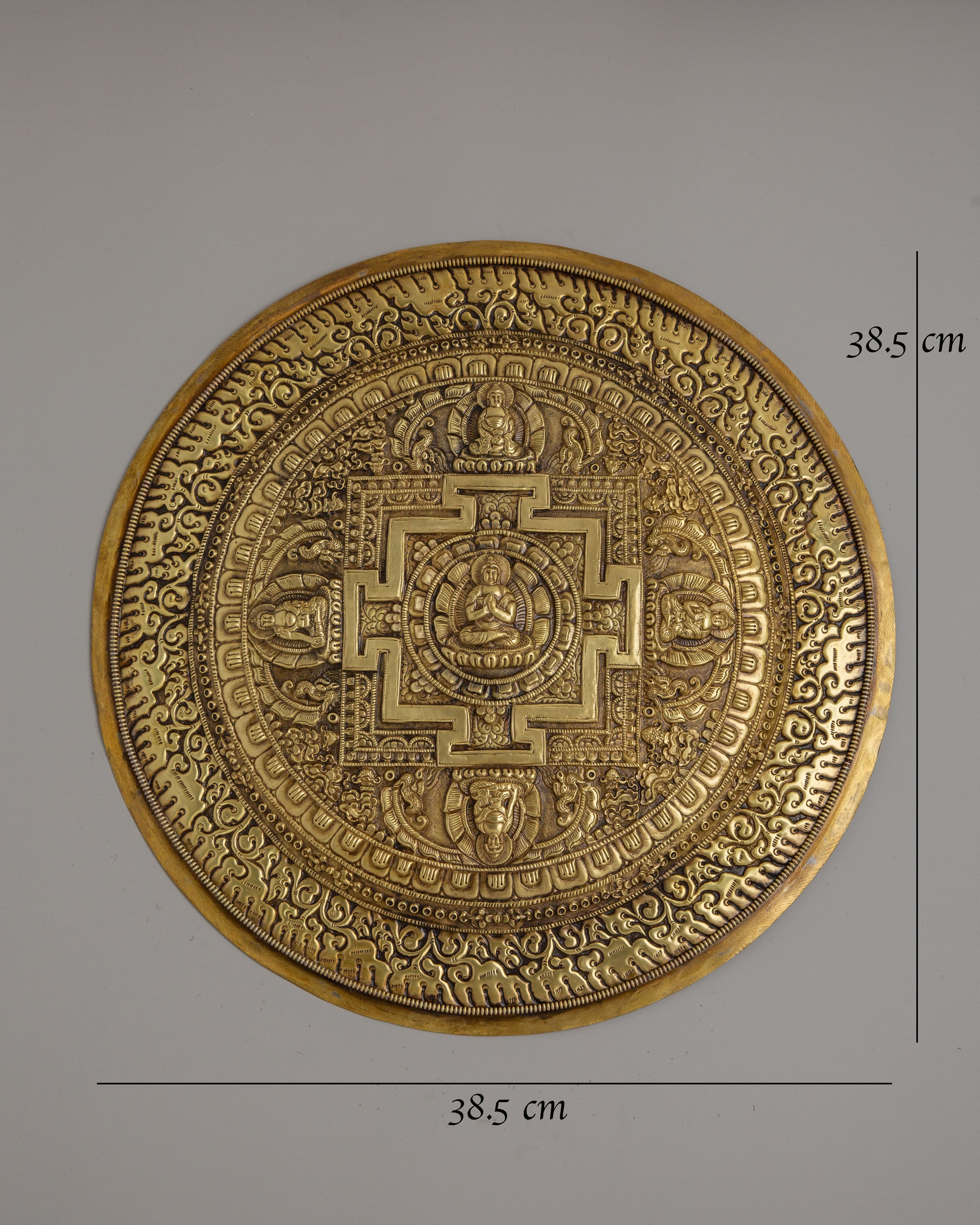 Five Buddha Mandala Wall Hanging | Handcrafted Copper Artwork for Spiritual Decor