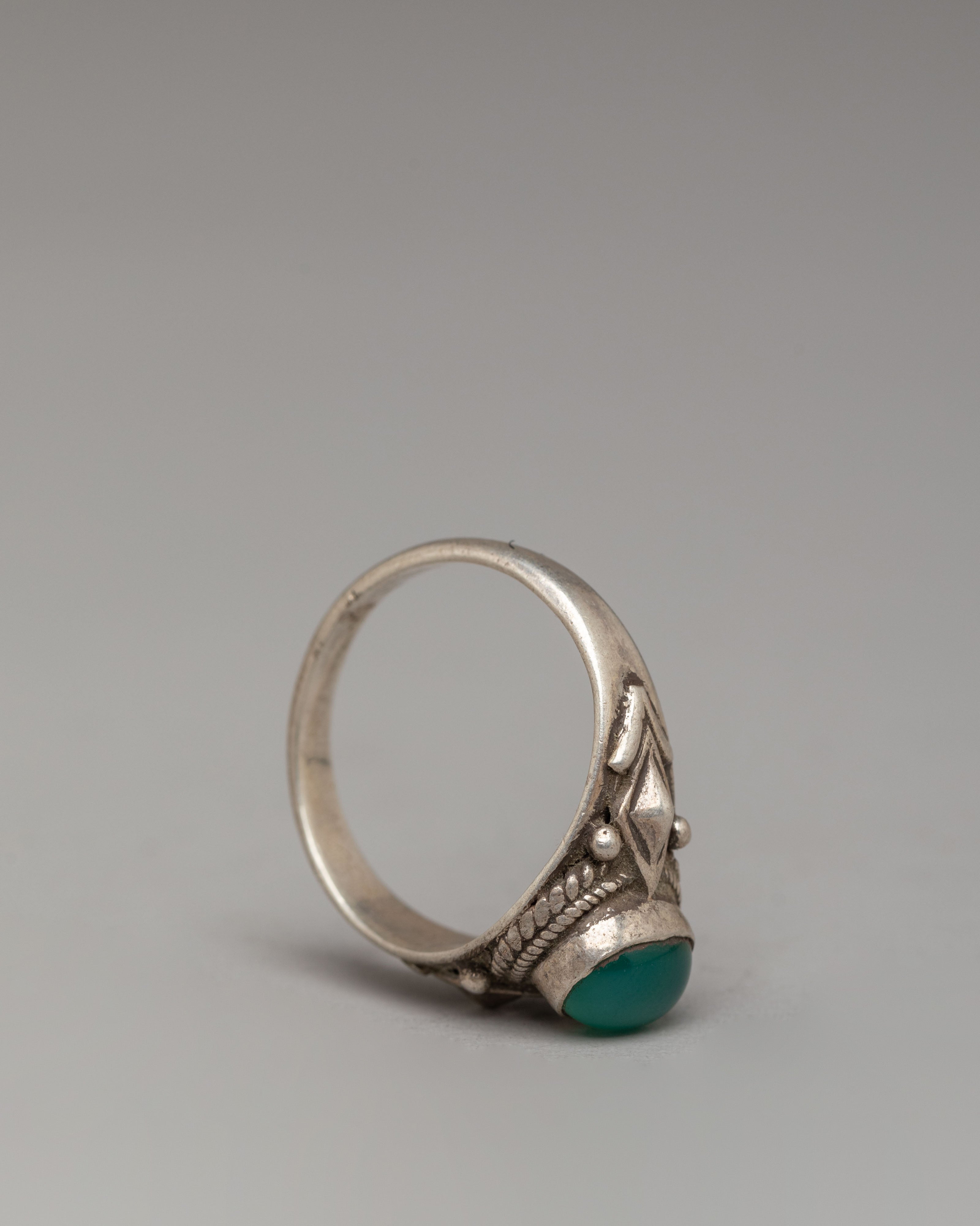 Silver Handcrafted Ring | Natural Green Zircon with Ornamental Silverwork