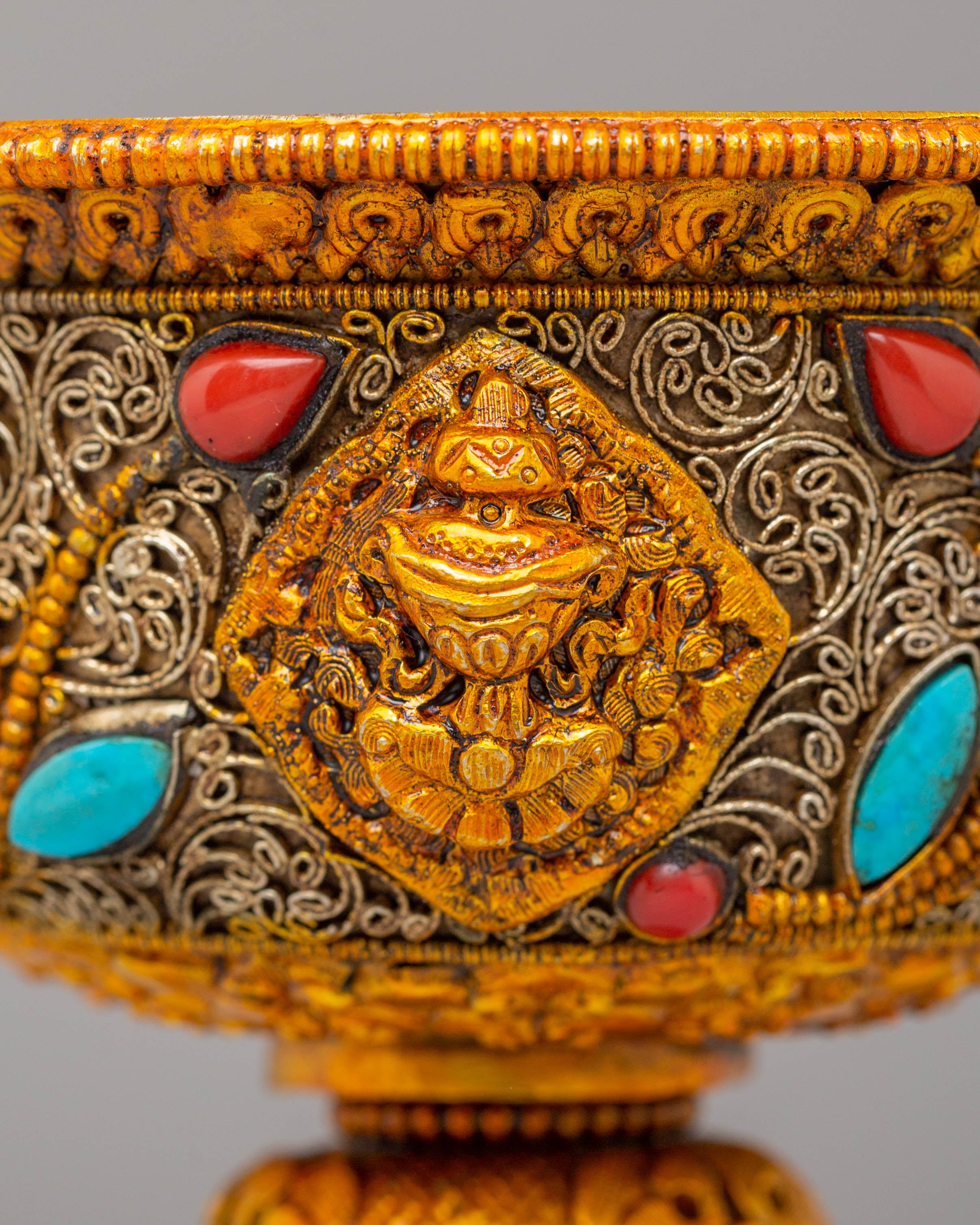 Electro Gold Plated Butter Lamp Set for Ritual Use | Tibetan Altar Decor