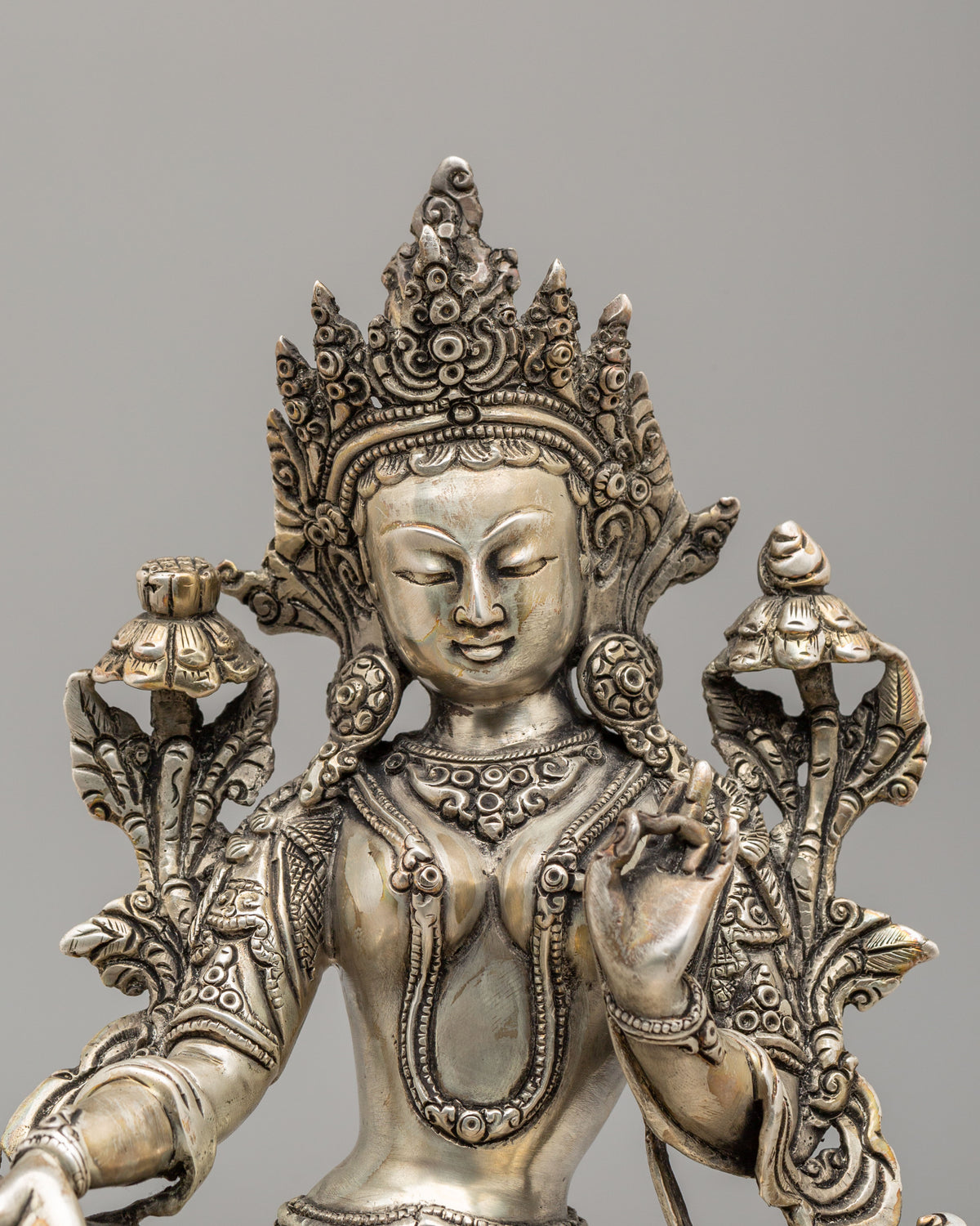 Green Tara Mother of Liberation Statue | Silver Plated Copper Buddhist Sculpture