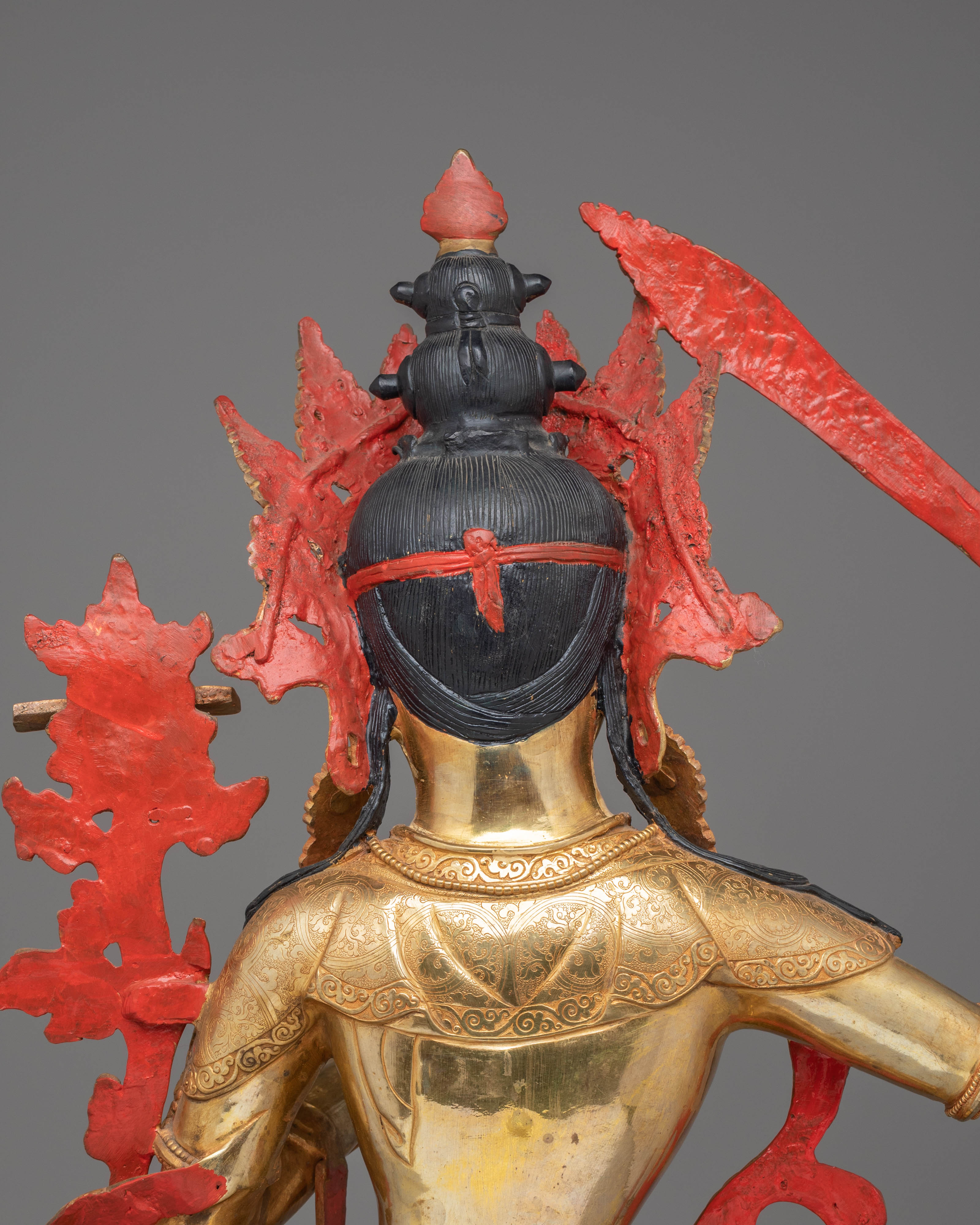 Handmade Spiritual Manjushri Statue | Gold-Plated Copper with Acrylic Color