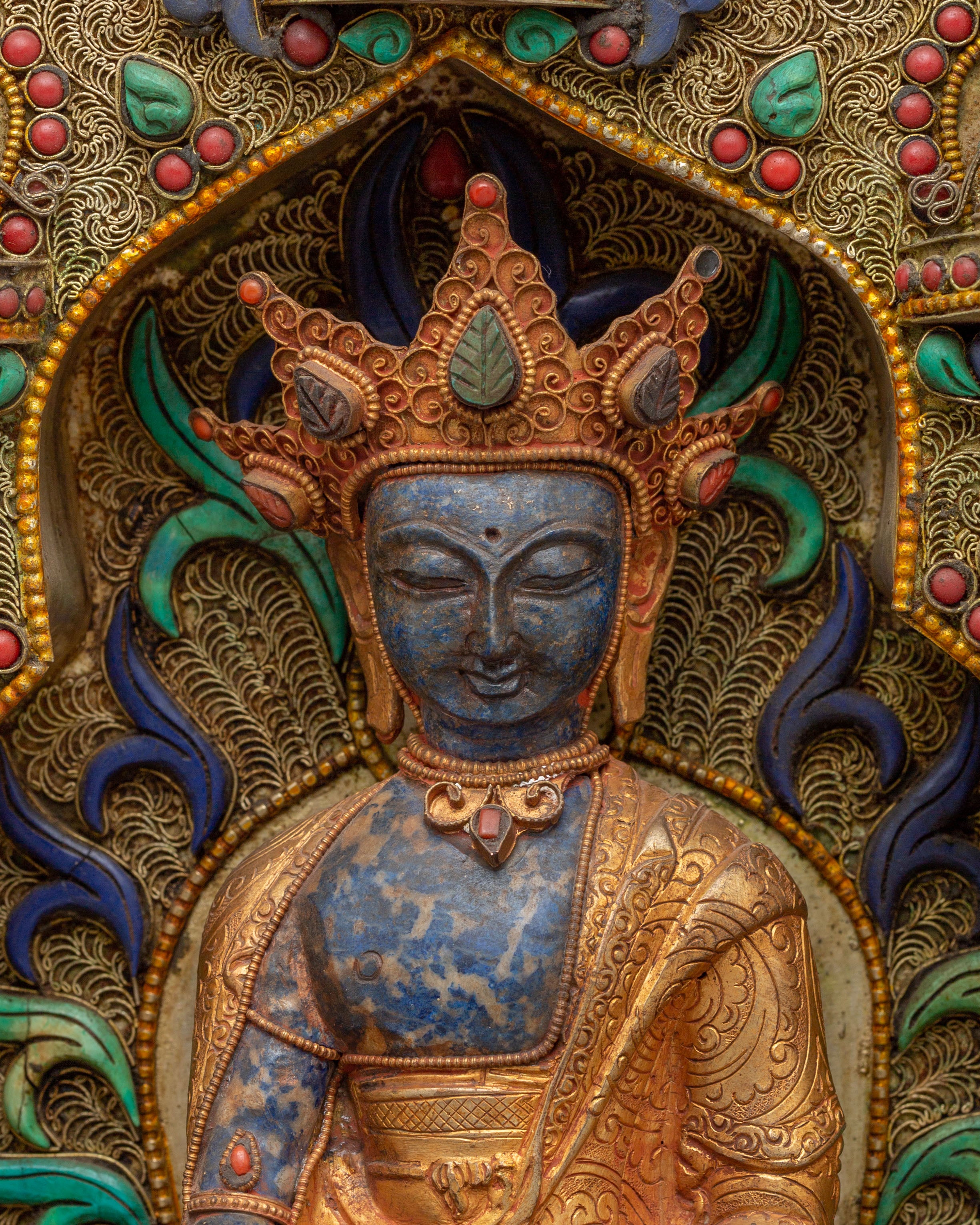 Himalayan Crowned Shakyamuni Buddha Statue | Crowned Buddha Figurine