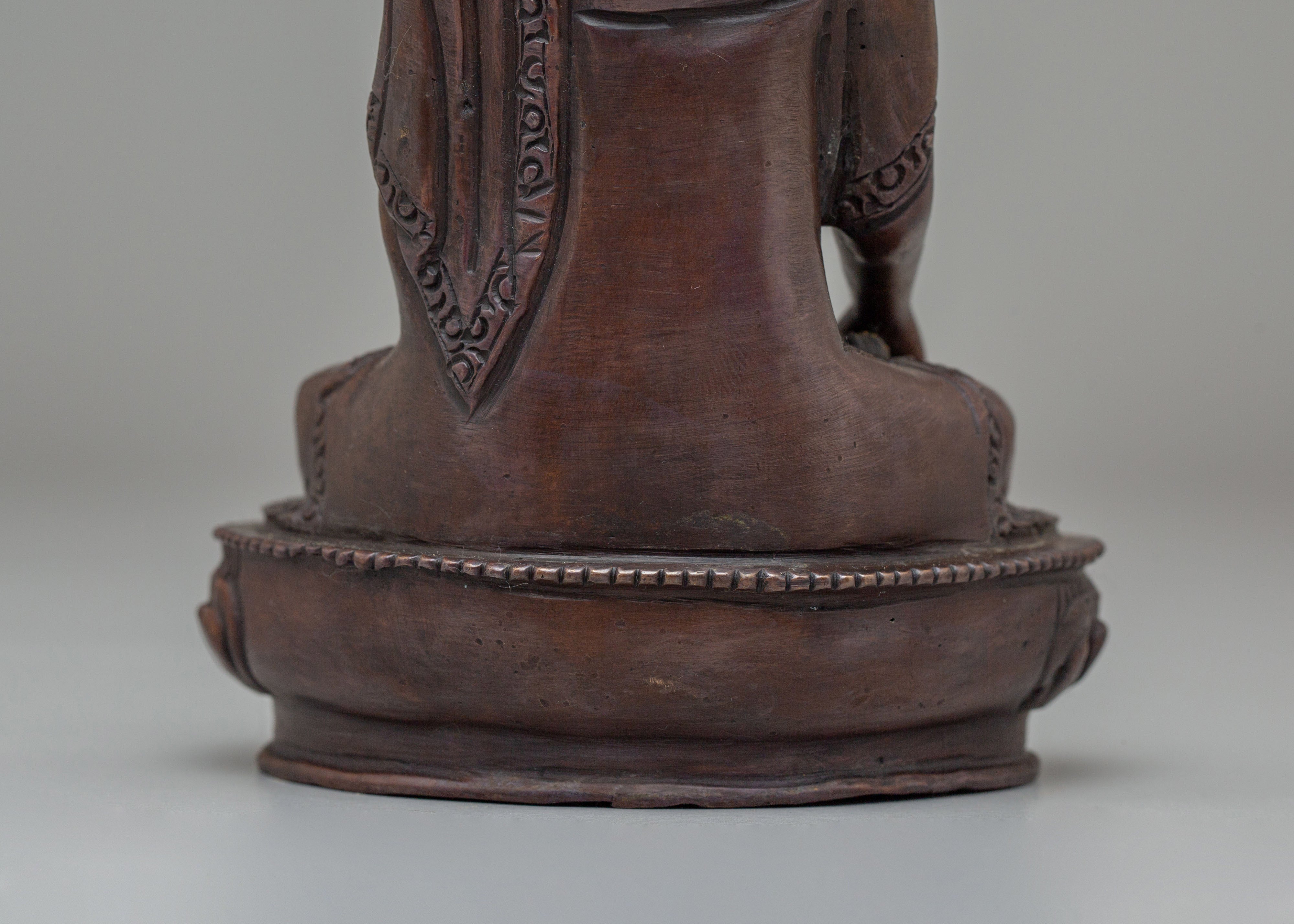 Oxidized Copper Shakyamuni Buddha Statue | Tibetan Artwork