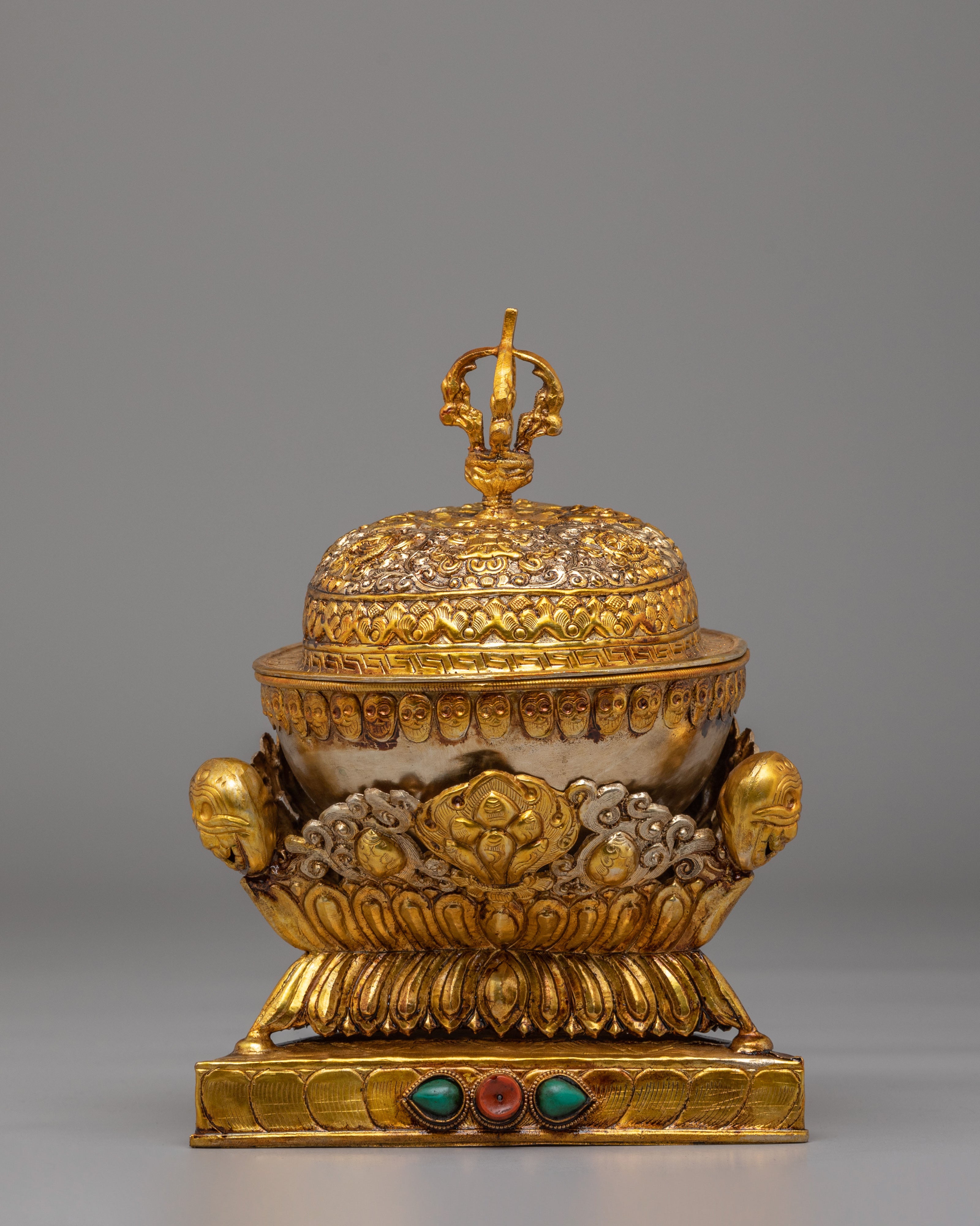 Spiritual Offering Kapala | Gold Plated Copper Tibetan Ritual Vessel
