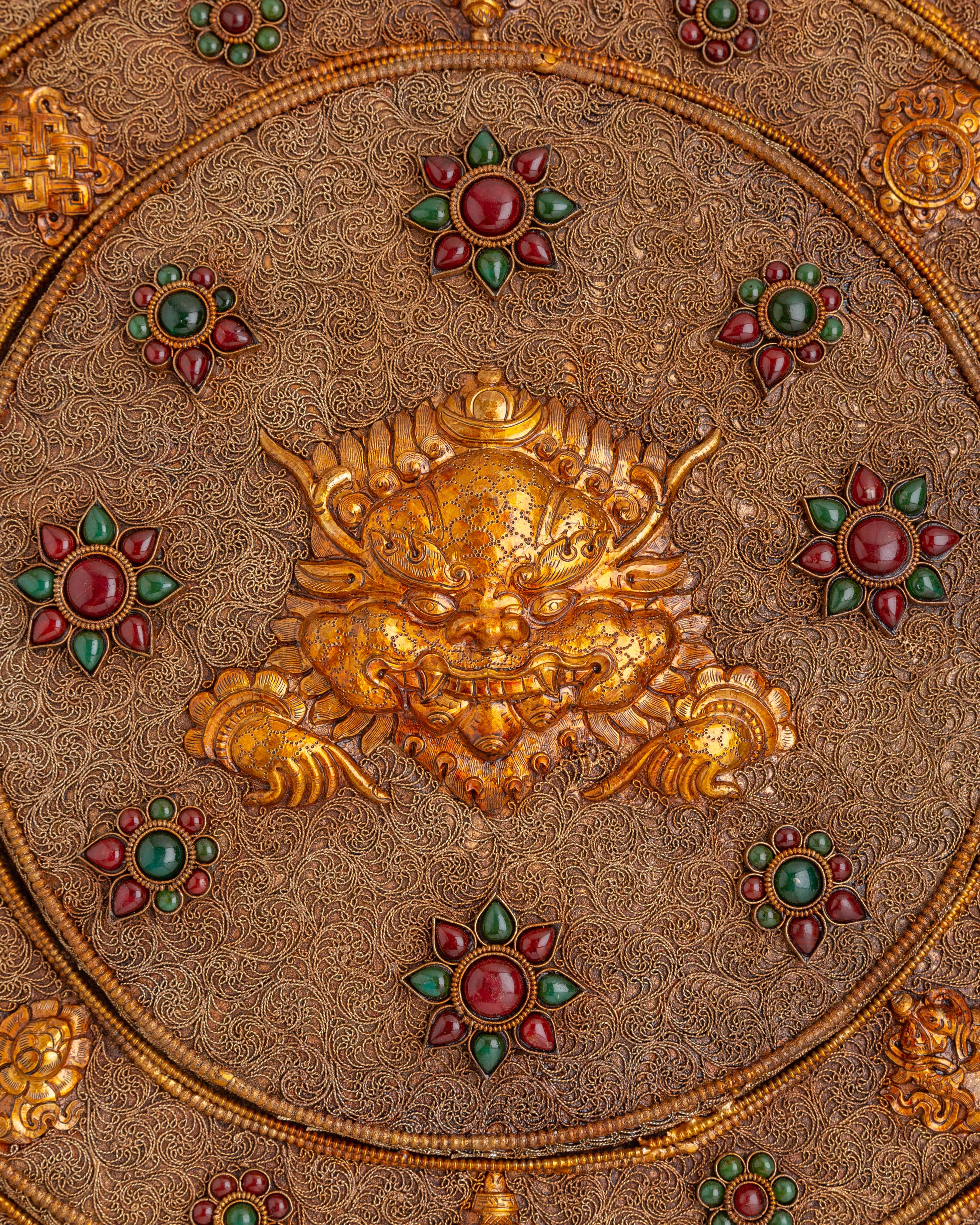 Himalayan Cheppu Wall Hanging | Copper Gemstone Buddhist Decor