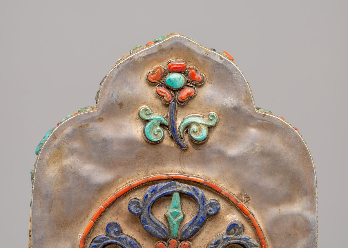 Buddhist Ghau Box with Deity Carvings | Silver Sacred Shrine