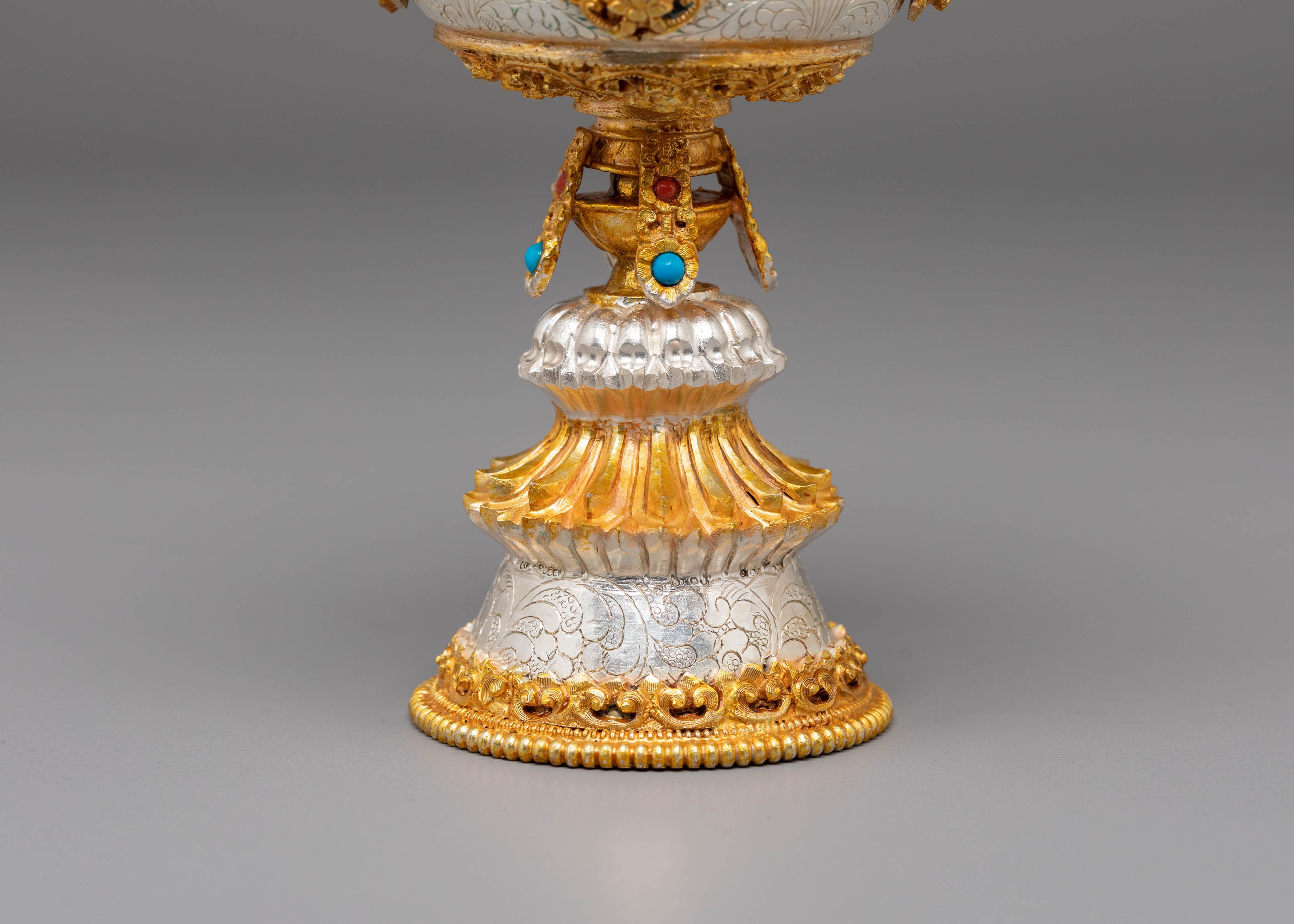 Tibetan Butter Lamp for Light Offering | Gold Silver Plated Altar Light