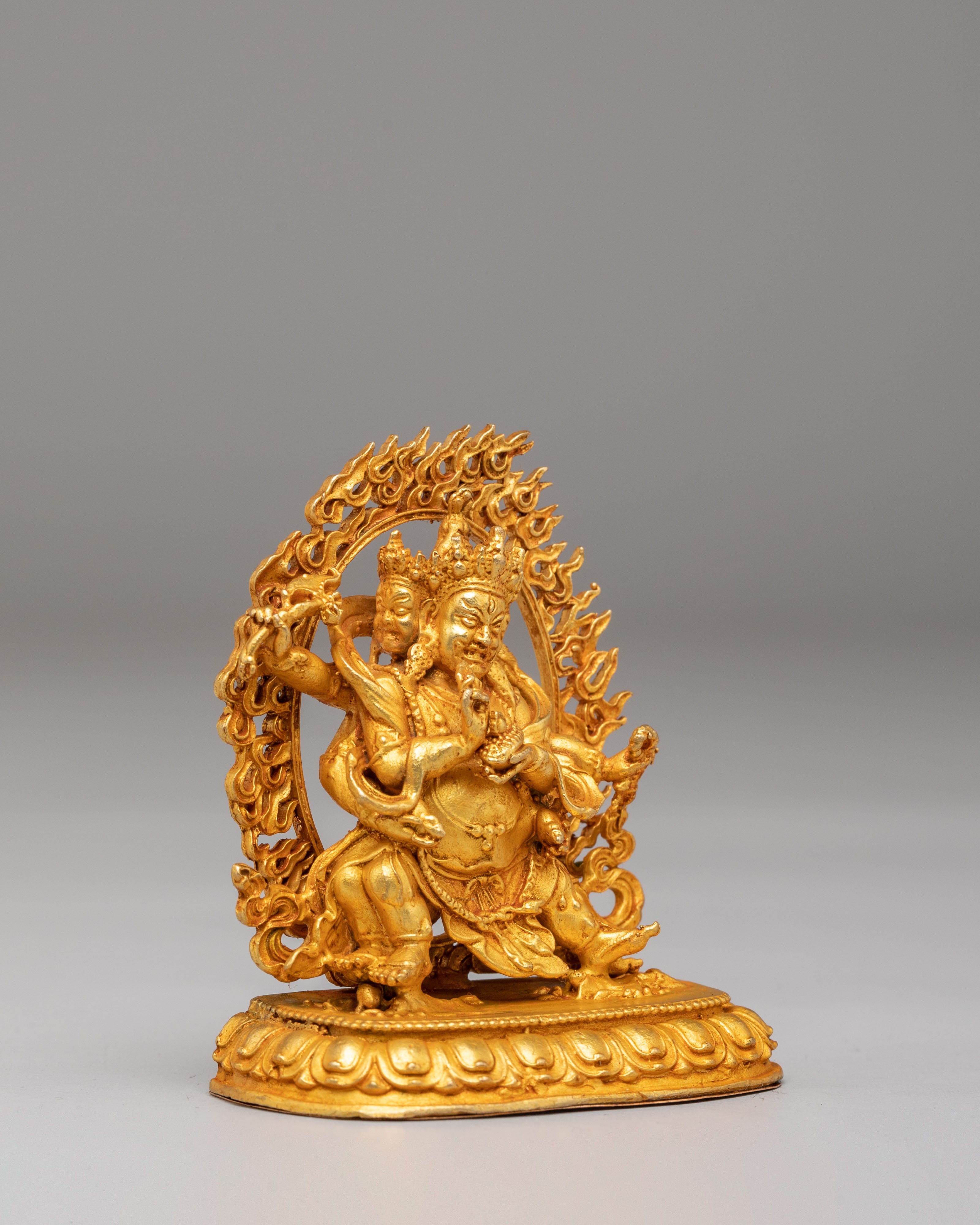 Red Dzambhala Wealth Deity Statue | Gold Plated Copper Deity