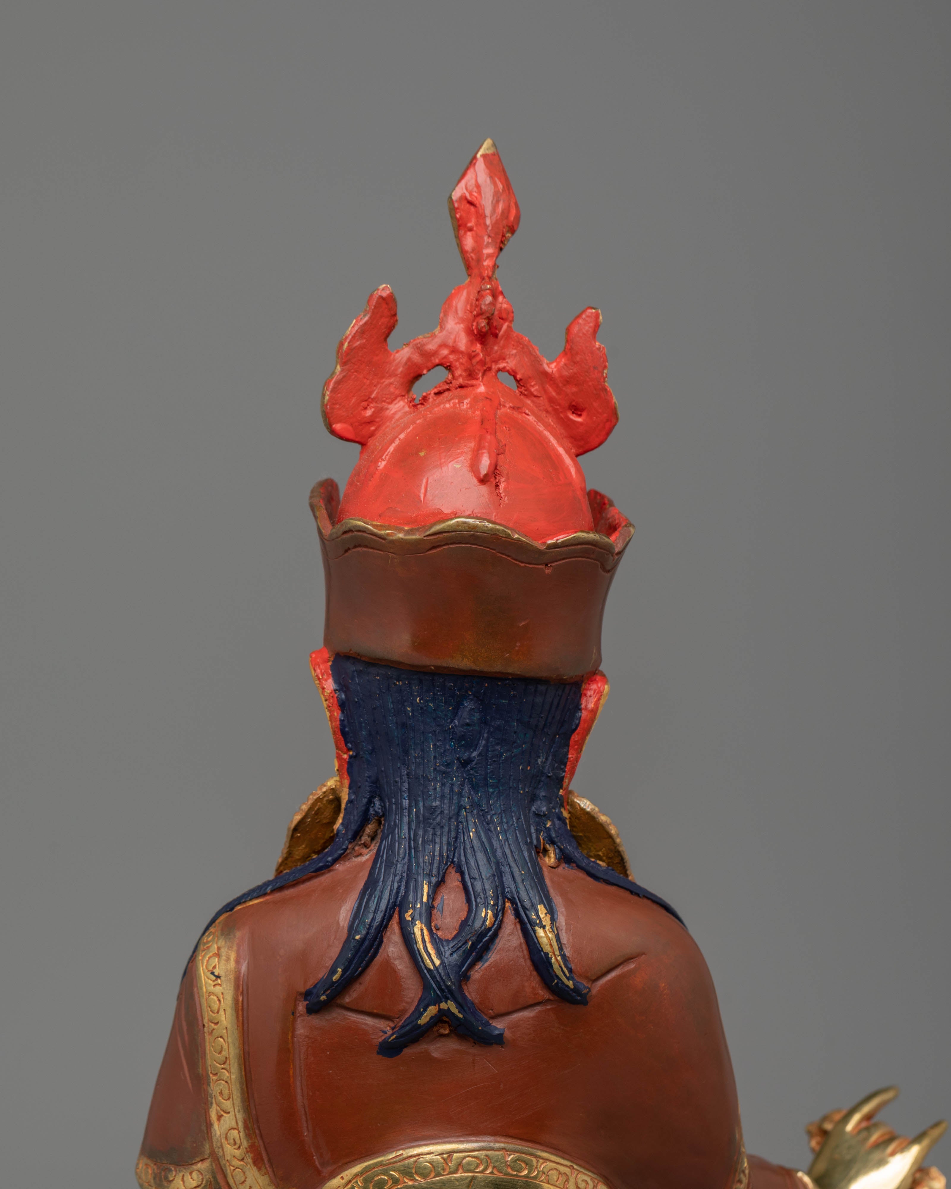 Guru Rinpoche Bodhisattva Sculpture | Fire Gold-Coated with Coral & Turquoise