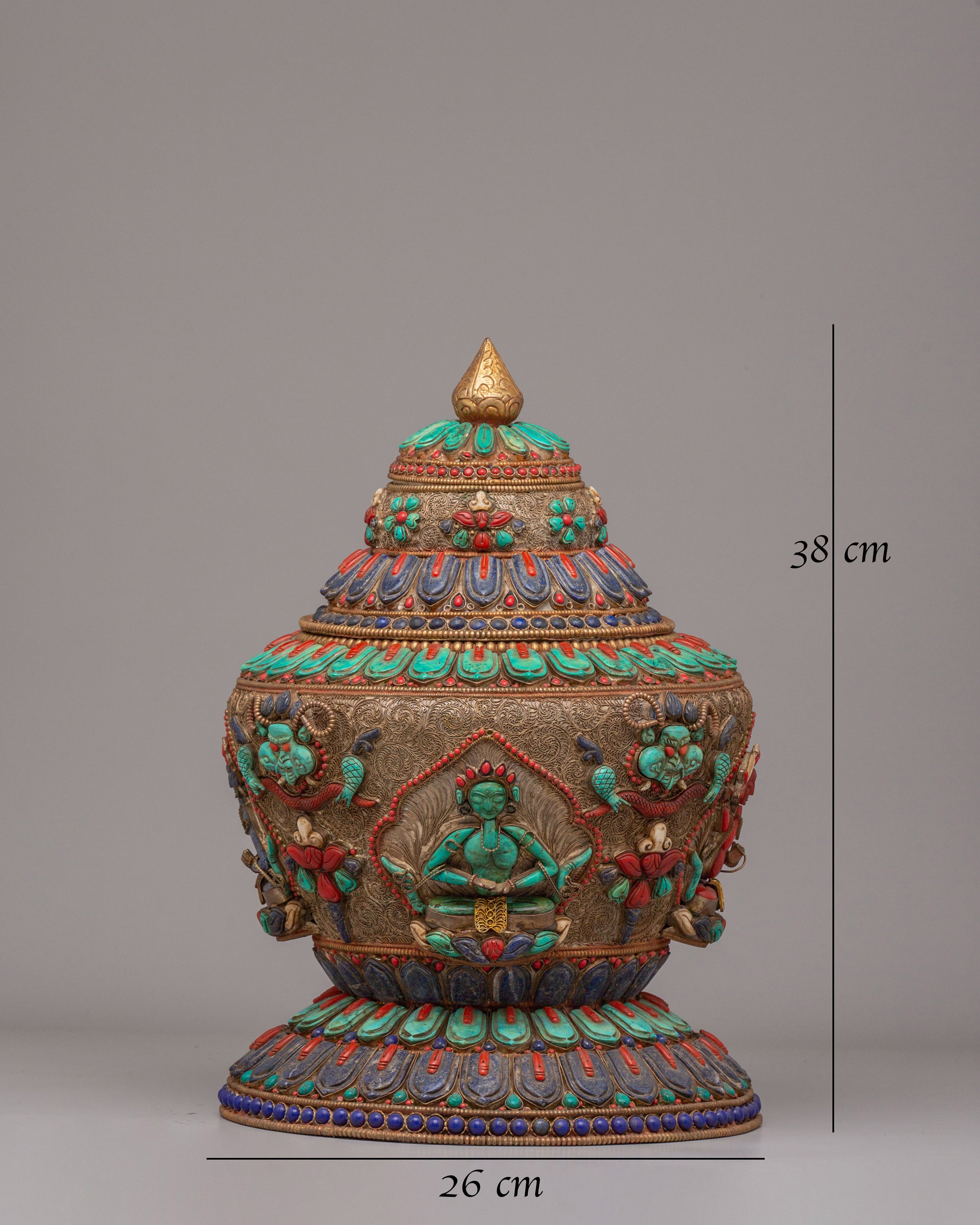 Dhupur Tibetan Rice Pot | Copper Body with Hand-Carved Deities