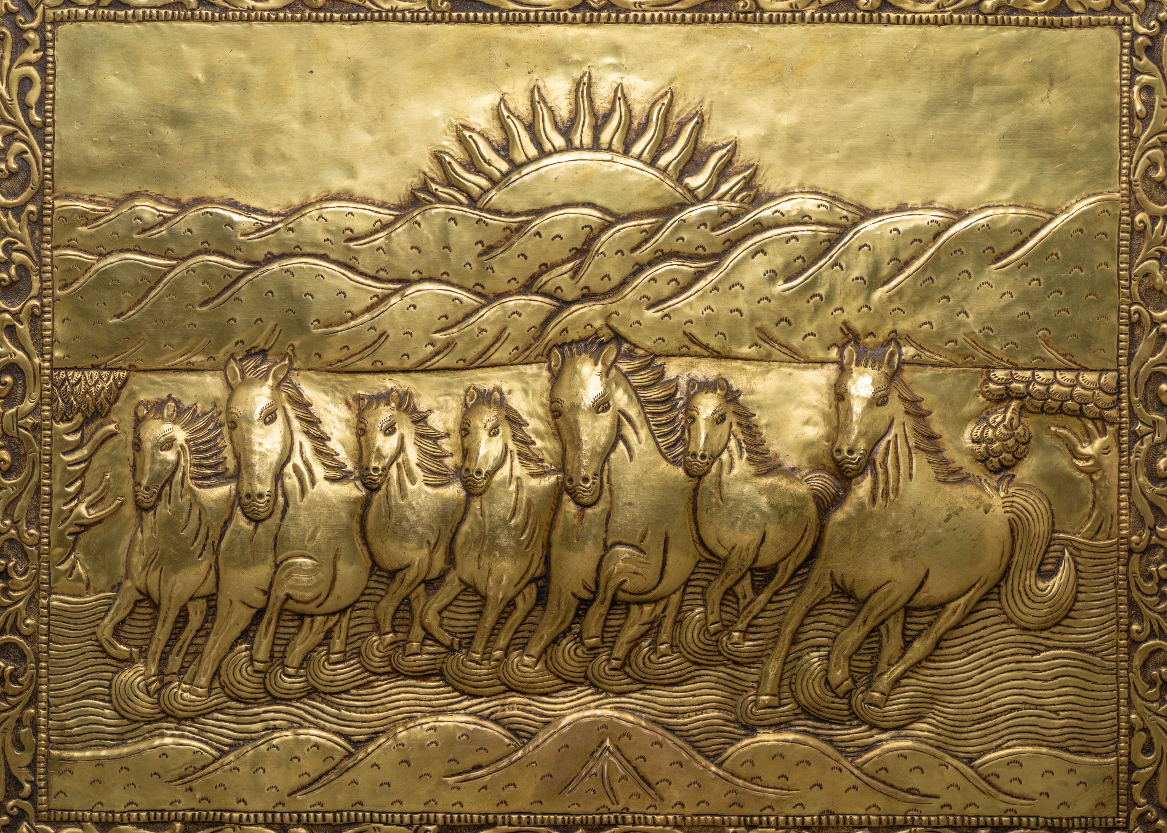 Copper Seven Horses Wall Hanging | Tibetan Decor