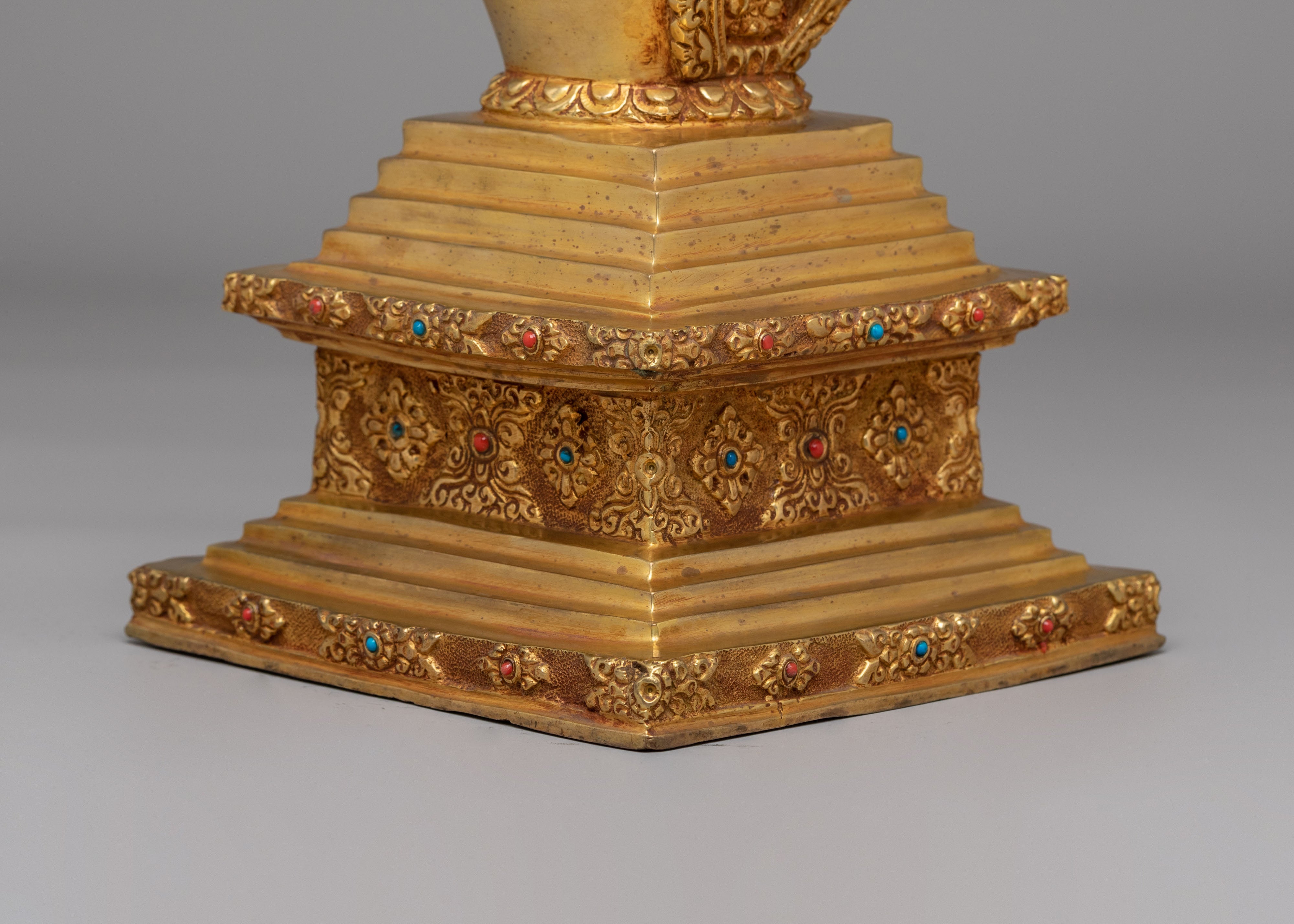 Handmade Sacred Enlightenment Stupa | Gold Plated Buddhist Decor