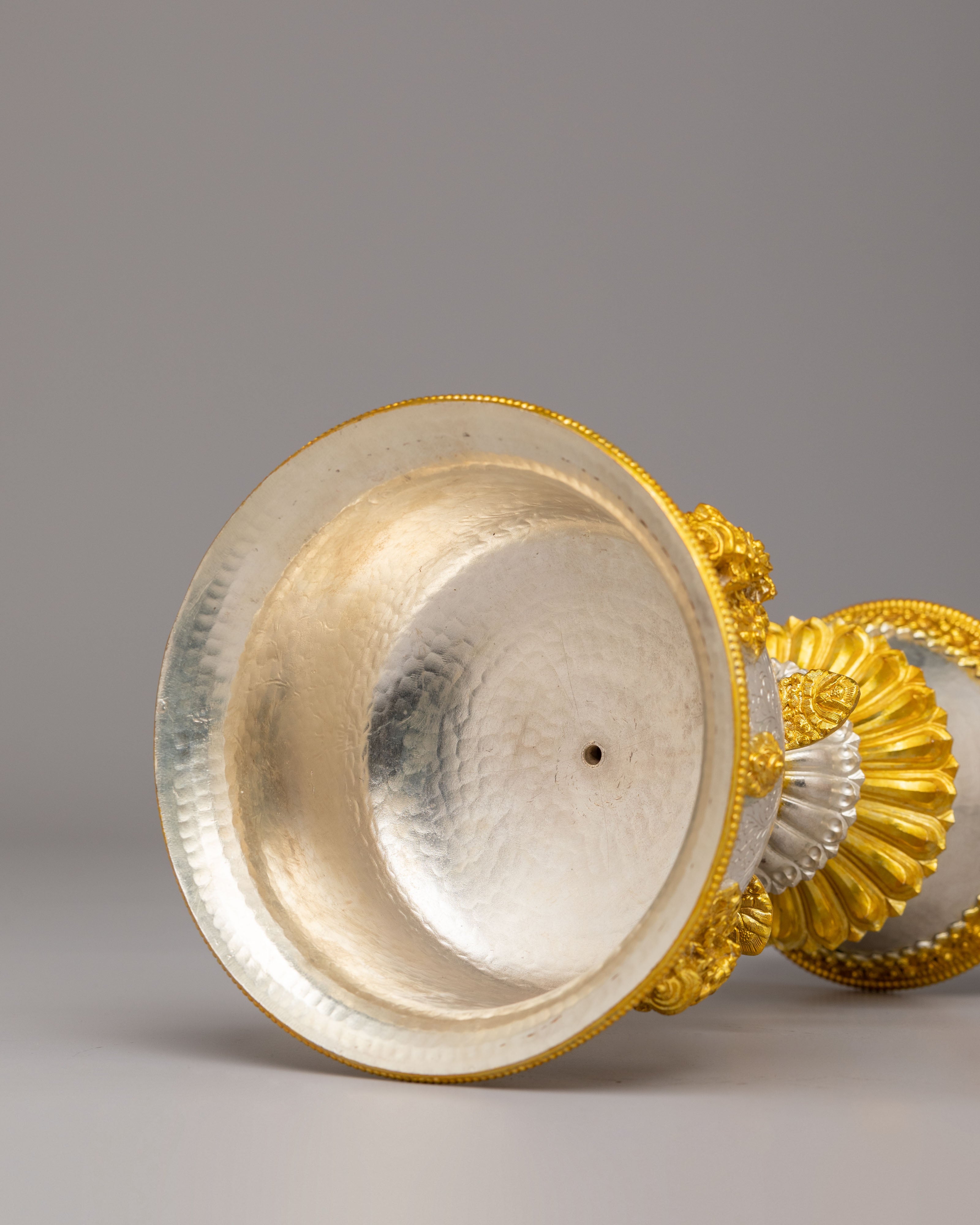 Handmade Ritual Butter Lamp Set | Silver Gold Plated Lamps for Altar Decor