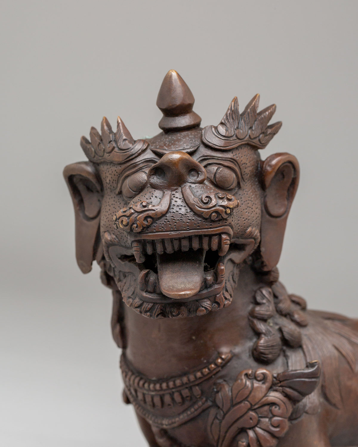 Guardian Lion Set Sculpture | Oxidized Copper Buddhist Protector Statues