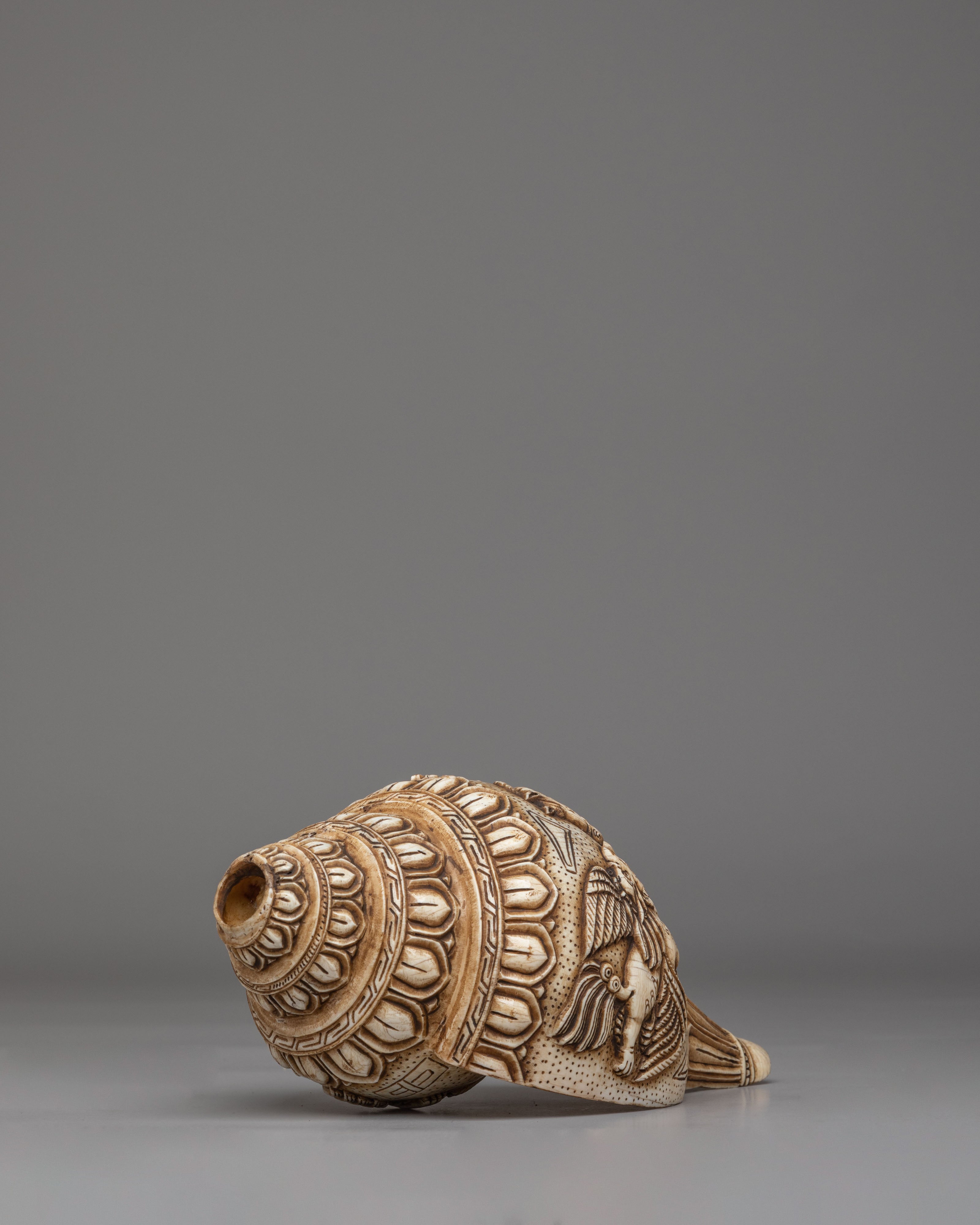 Handcarved Ritual Conch | Sacred Buddhist Artifact