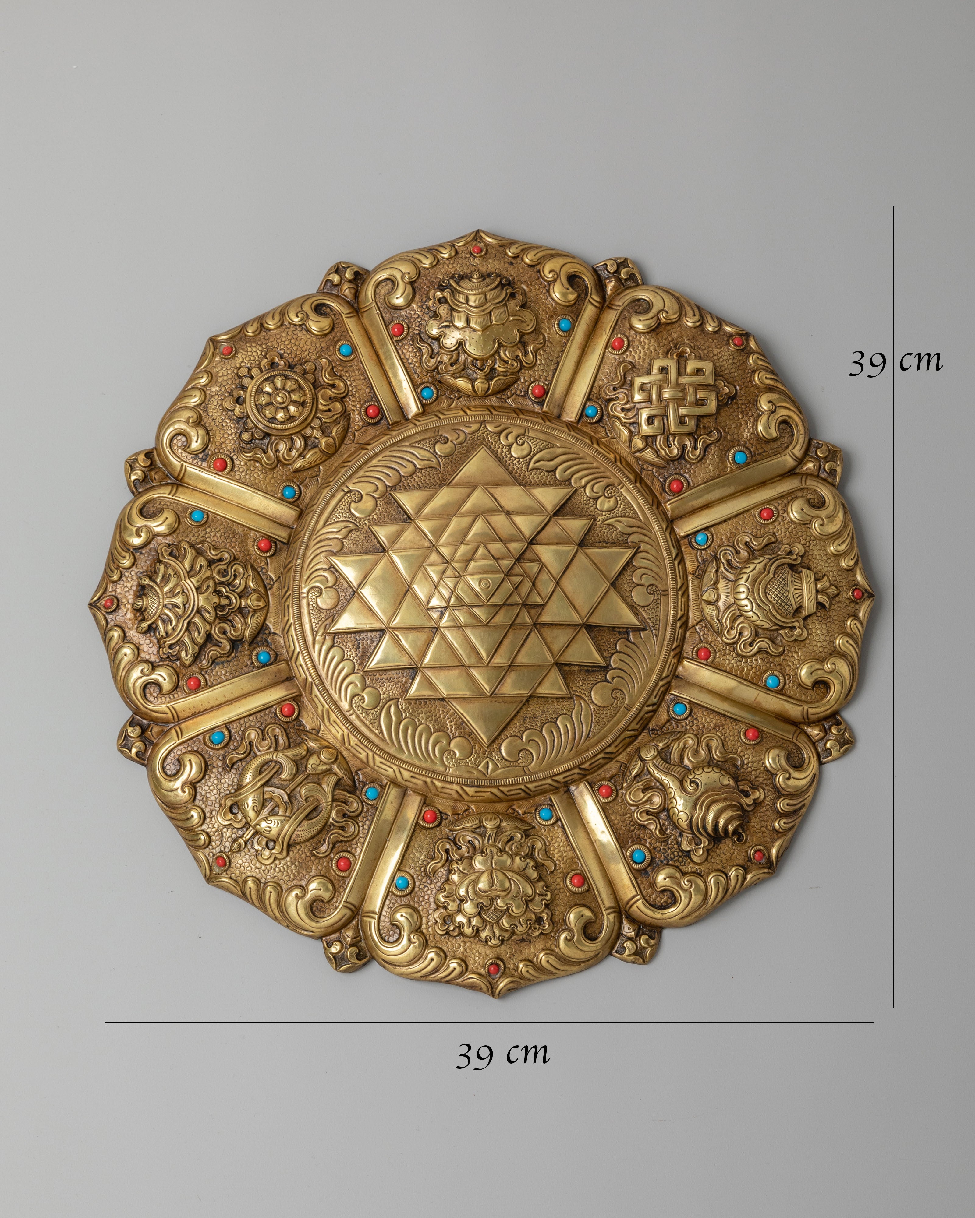 Tibetan Wall Hanging with Sri Yantra | Brass Spiritual Decor