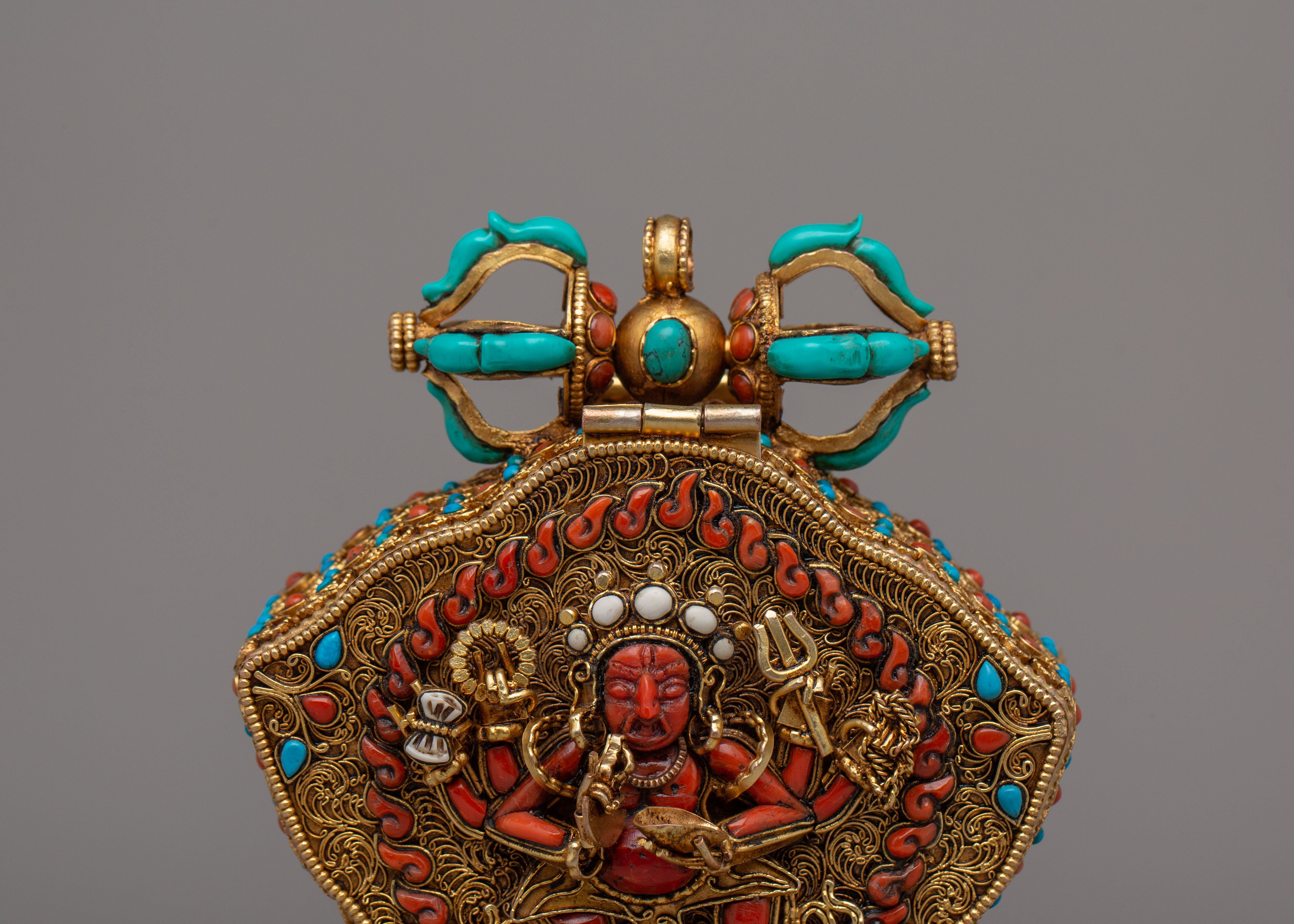 Ganesha And Garuda Ghau Box Locket | Copper With Handcarved Gemstone