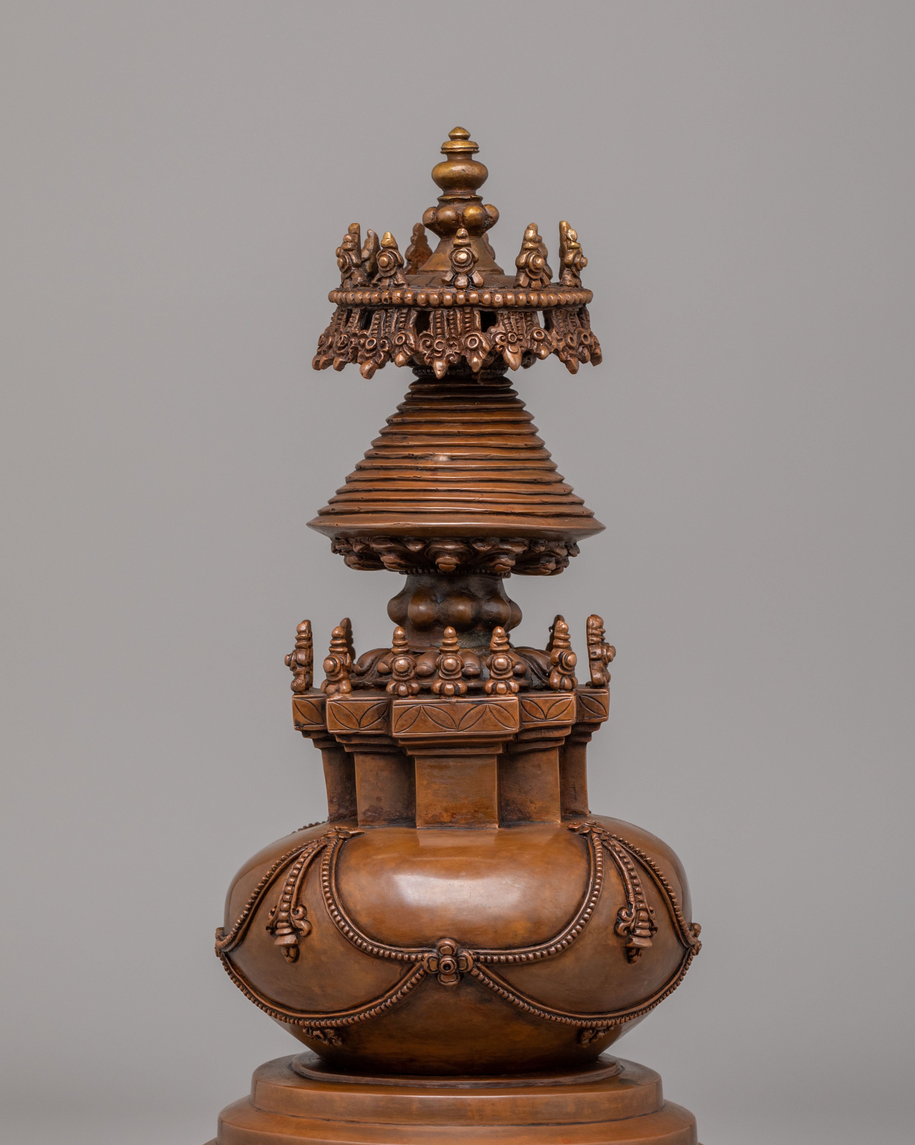 Handcrafted Altar Kadampa Stupa | Oxidized Copper Body