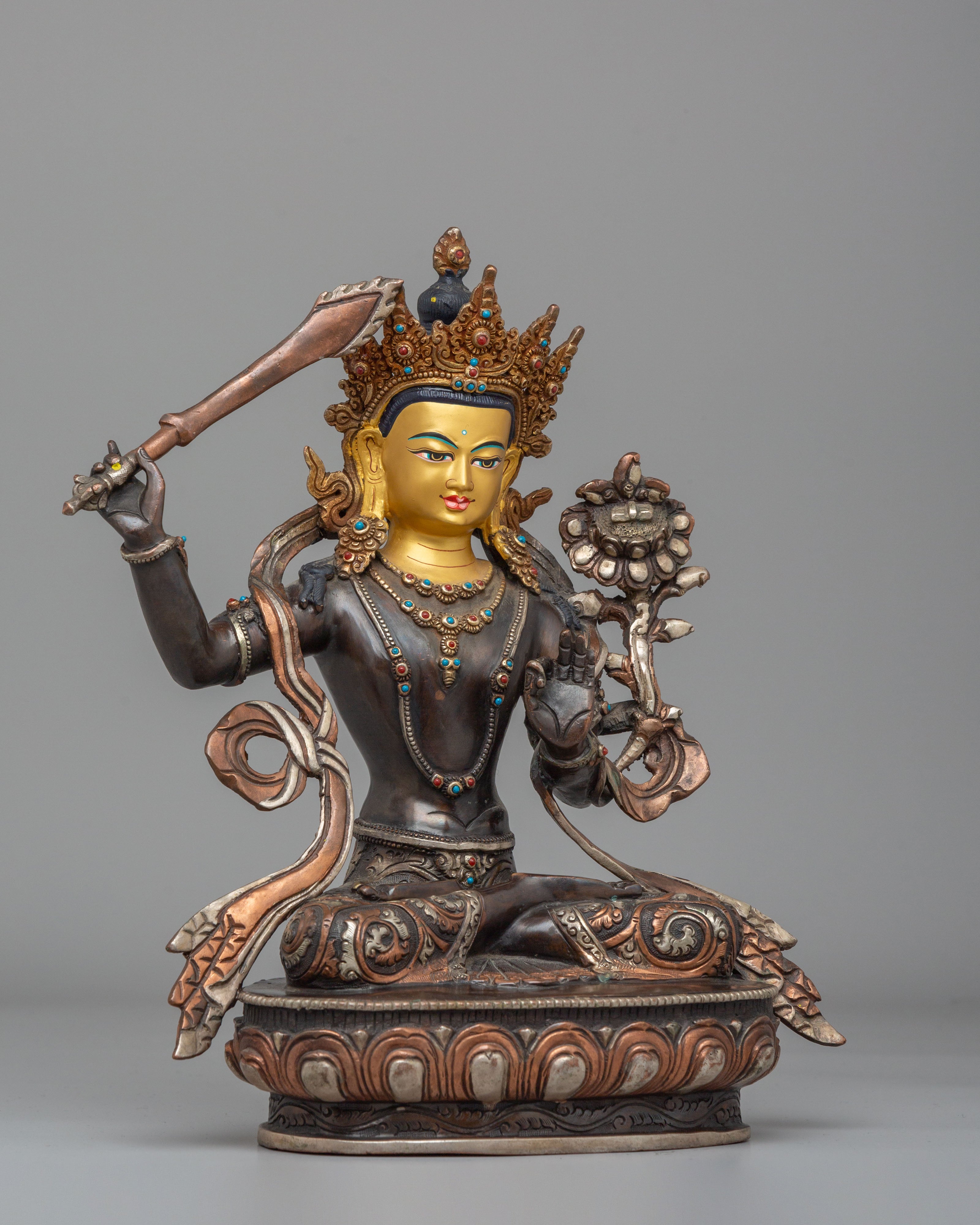 Tibetan Manjushri Wisdom Deity Statue | Sacred Sculpture for Meditation and Decor