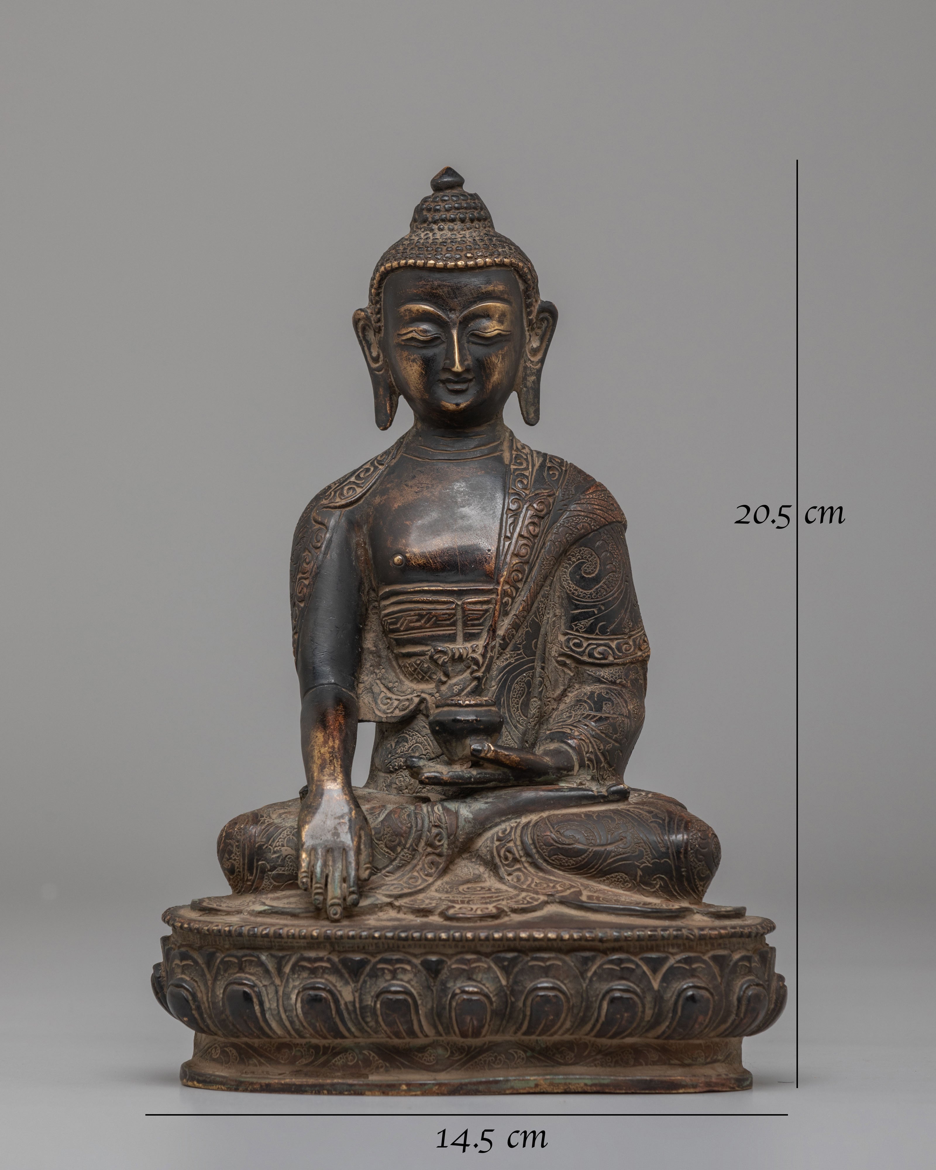 Tibetan Buddha Shakyamuni Sculpture | Oxidized Brass Buddha Figure