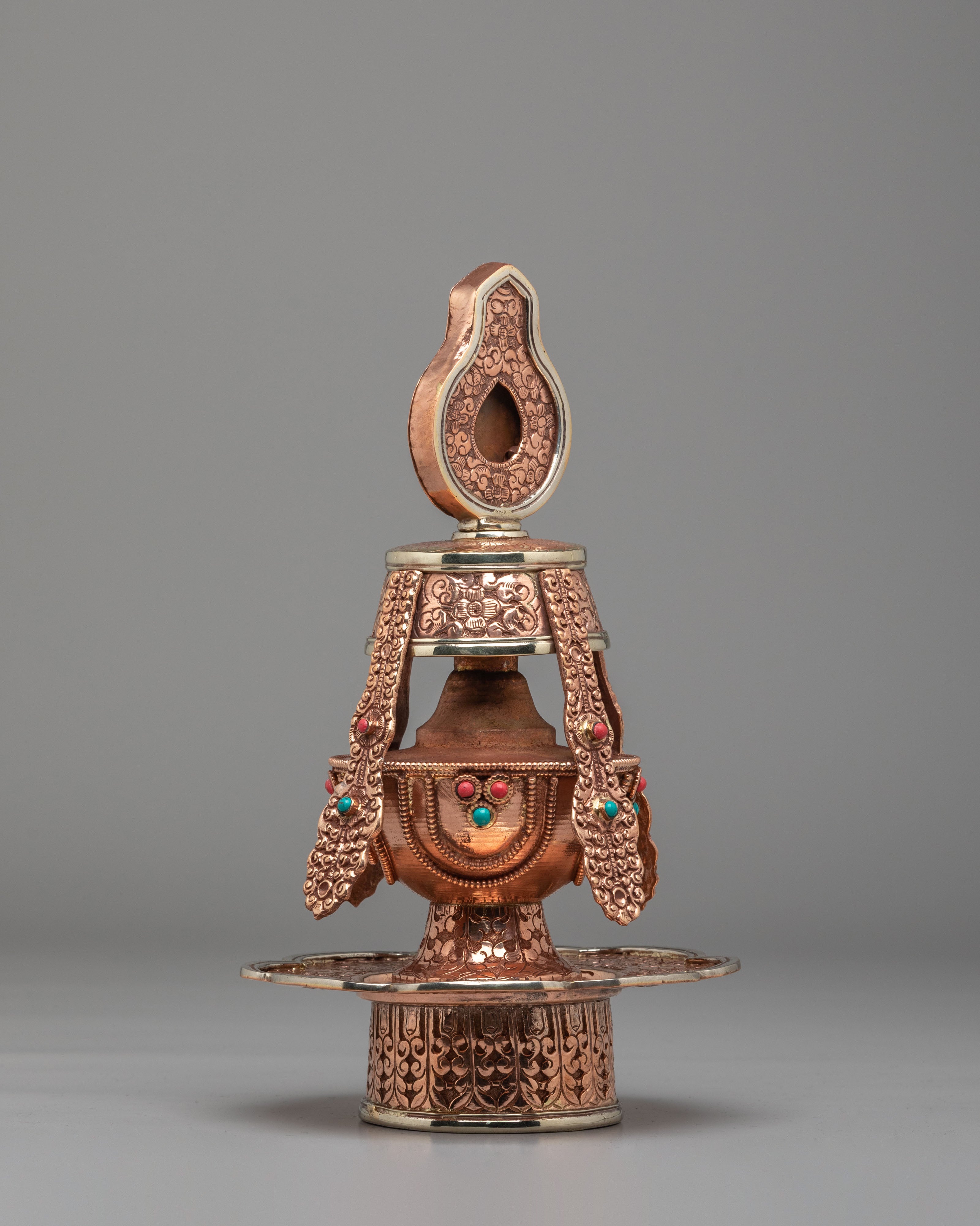 Spiritual Long Life Vase | Handcrafted Copper Vase with Gemstones