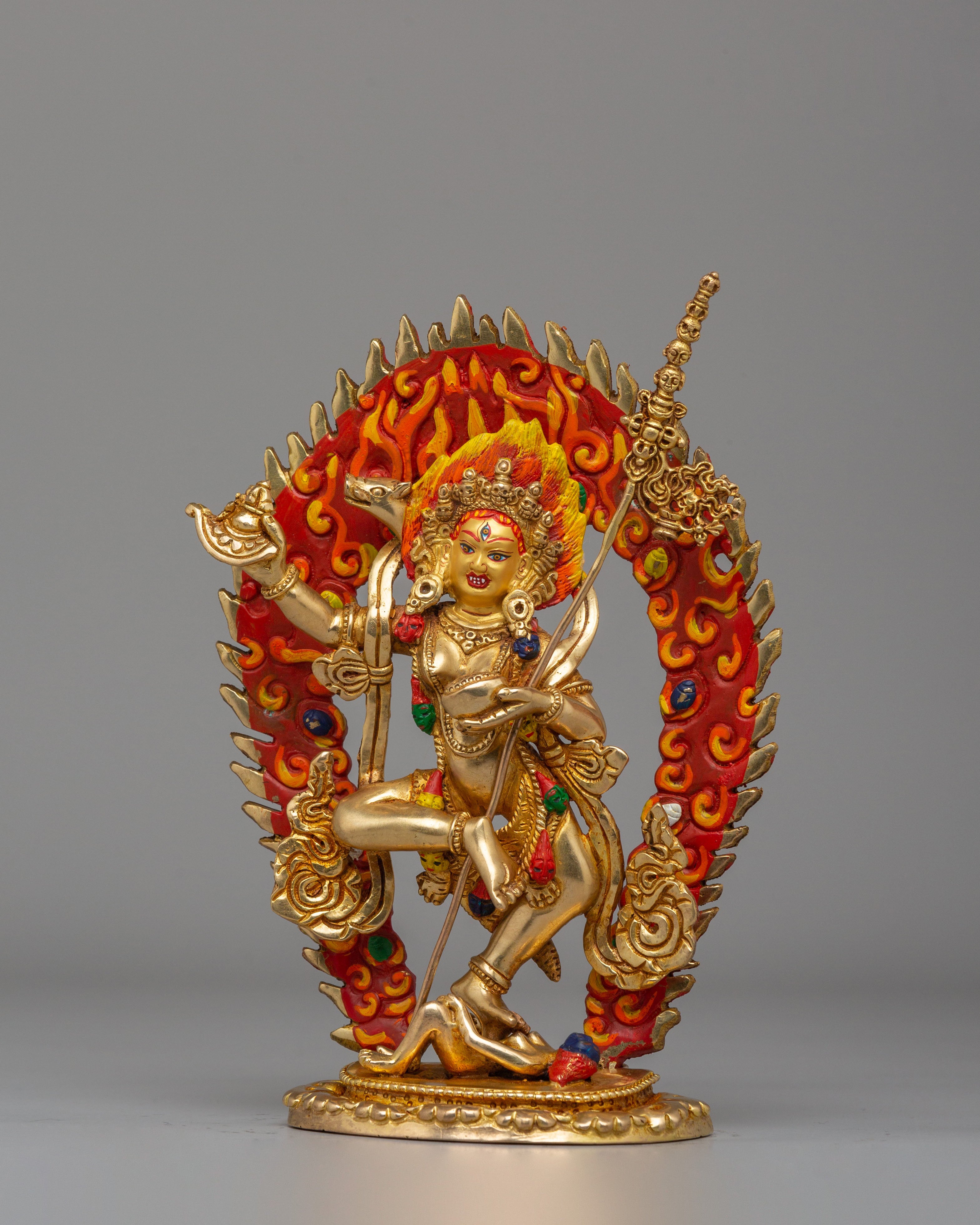 Protector Deity Dorje Phagmo Statue | Handcrafted Copper Body with Gold Plating