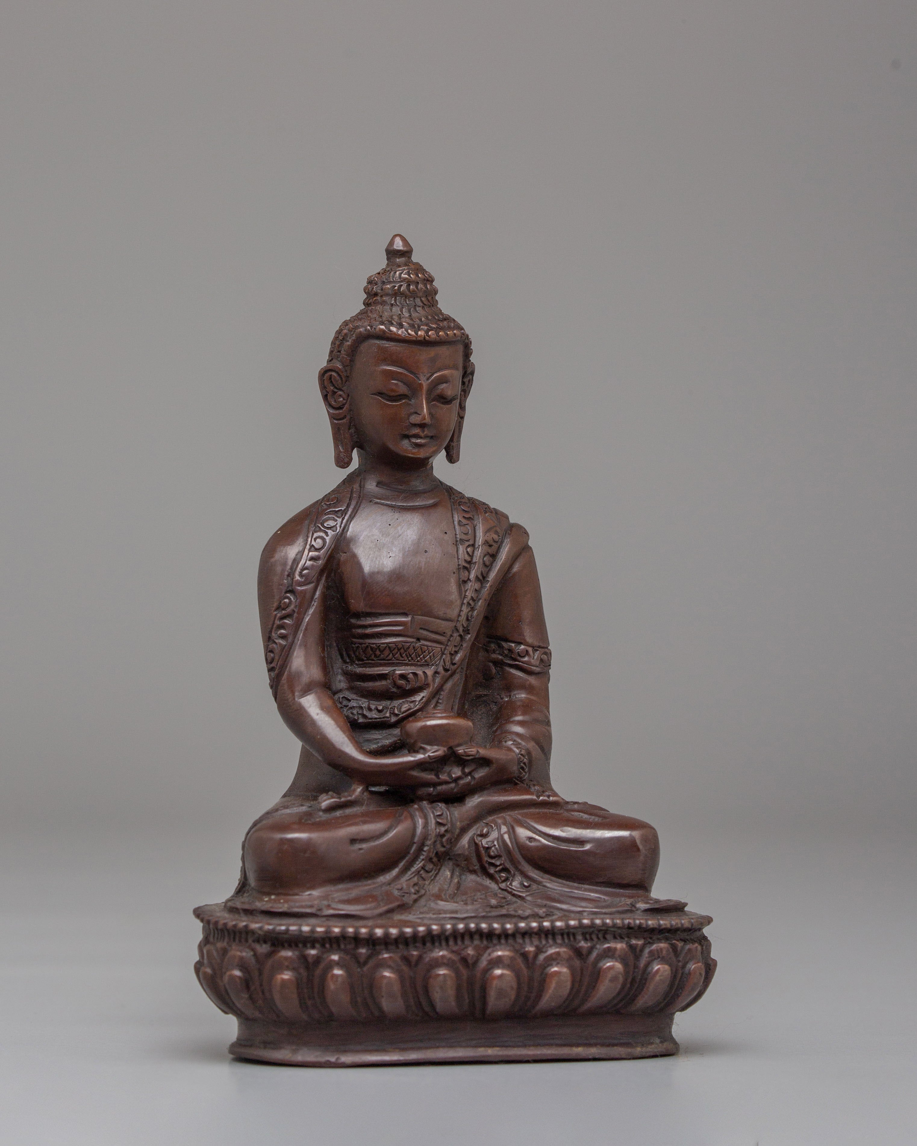 Sacred Amitabha Buddha Altar Statue | Oxidized Copper Buddhist Sculpture