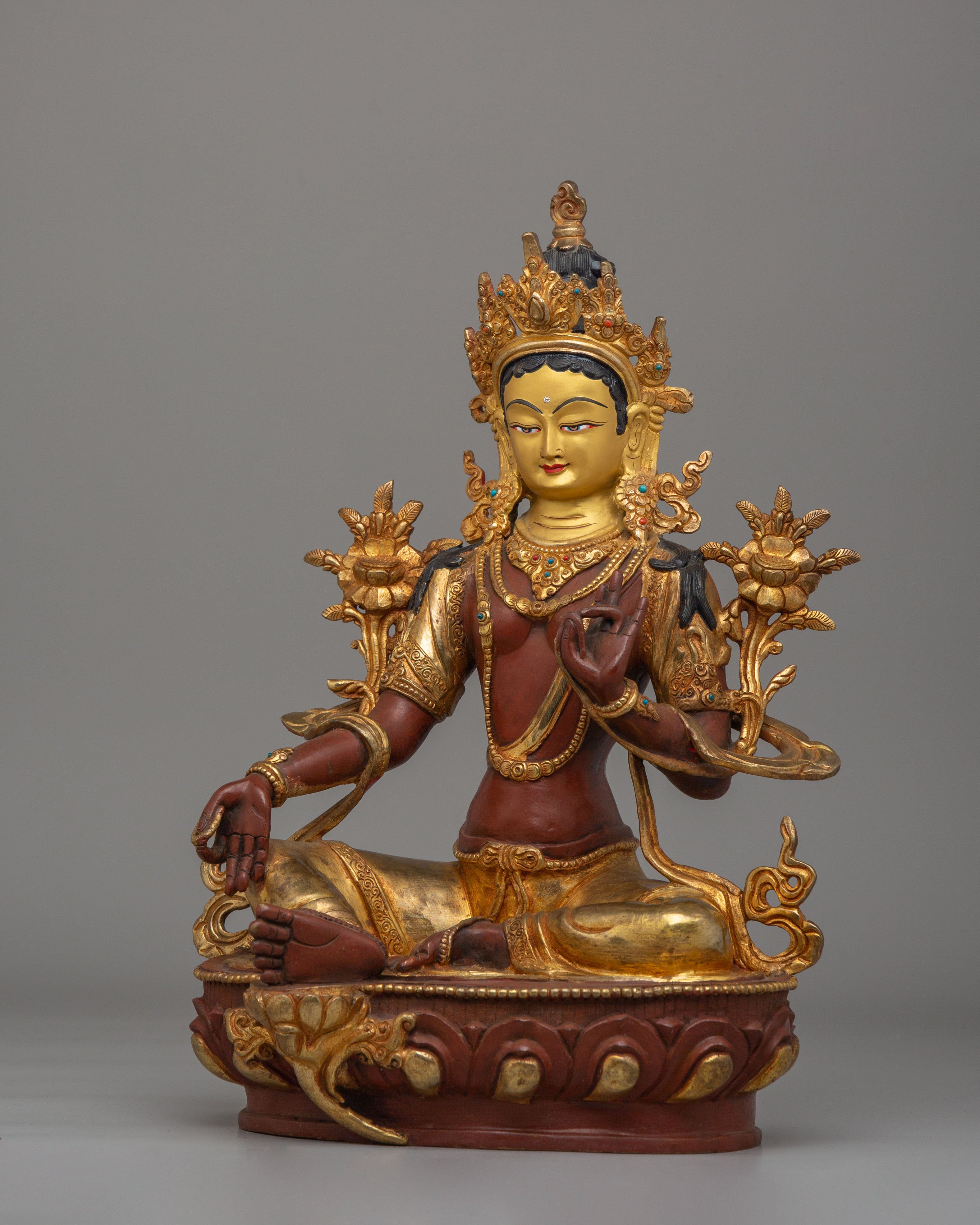 Sacred Green Tara Devotional Statue | Tibetan Copper Statue for Meditation
