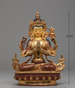Bodhisattva Chenrezig Sacred Statue | Gold Plated Chenrezig