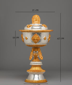 Sacred Ceremonial Butter Lamp | Gold Silver Ritual Lamp