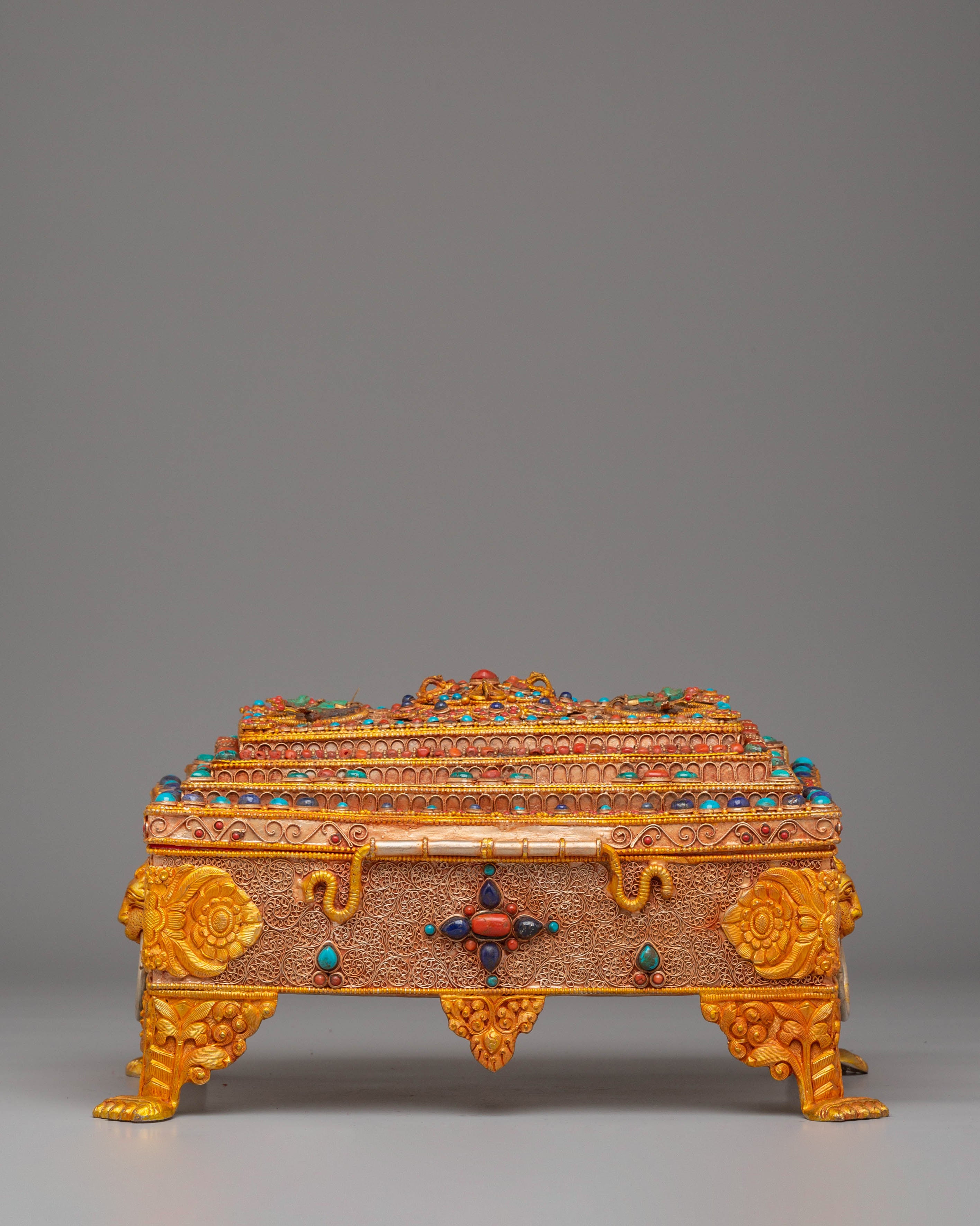 Electro Gold Plated Copper Treasure Box | Tibetan Altar Decor