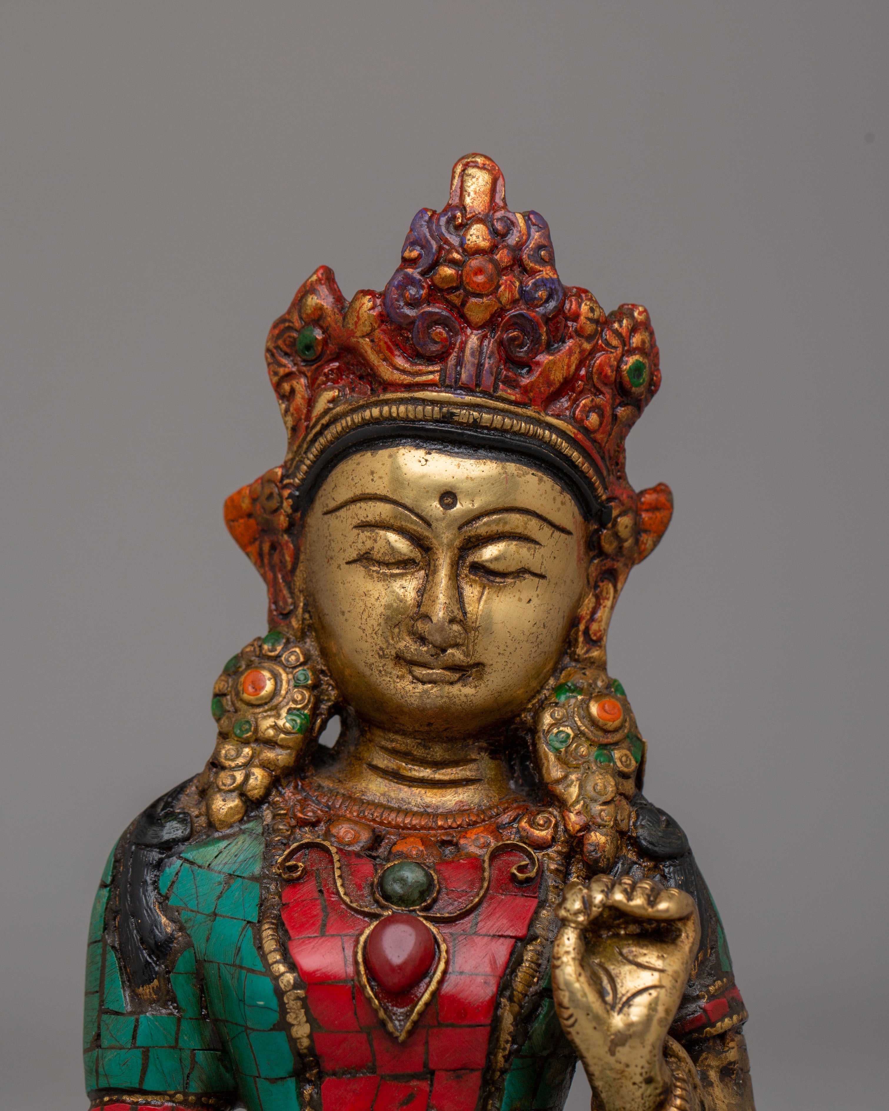 Traditional Tara Deity Statue | Green Tara Goddess Sculpture with Turquoise