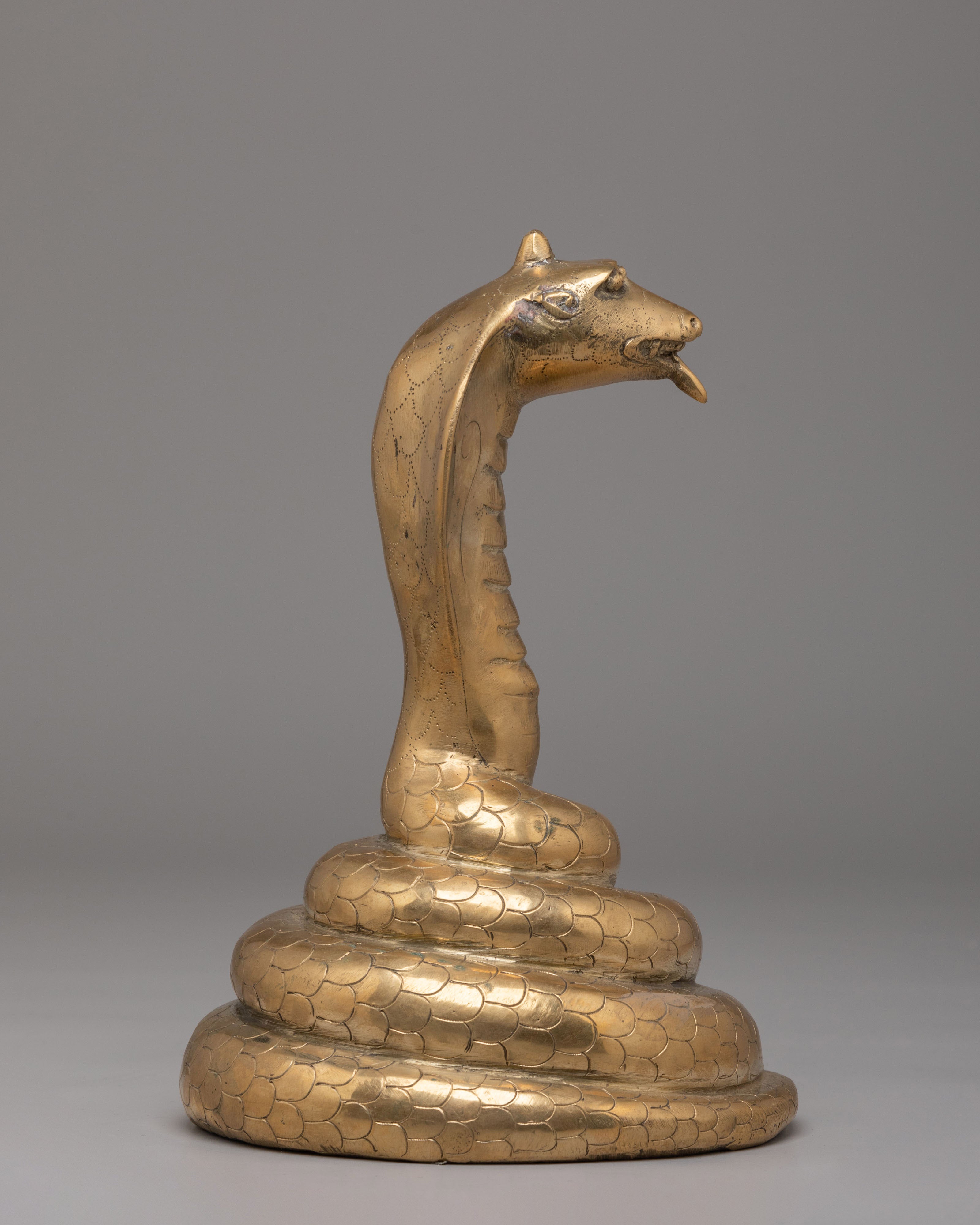 Himalayan Snake Sculpture | Brass Cobra Statue | Spiritual Decor