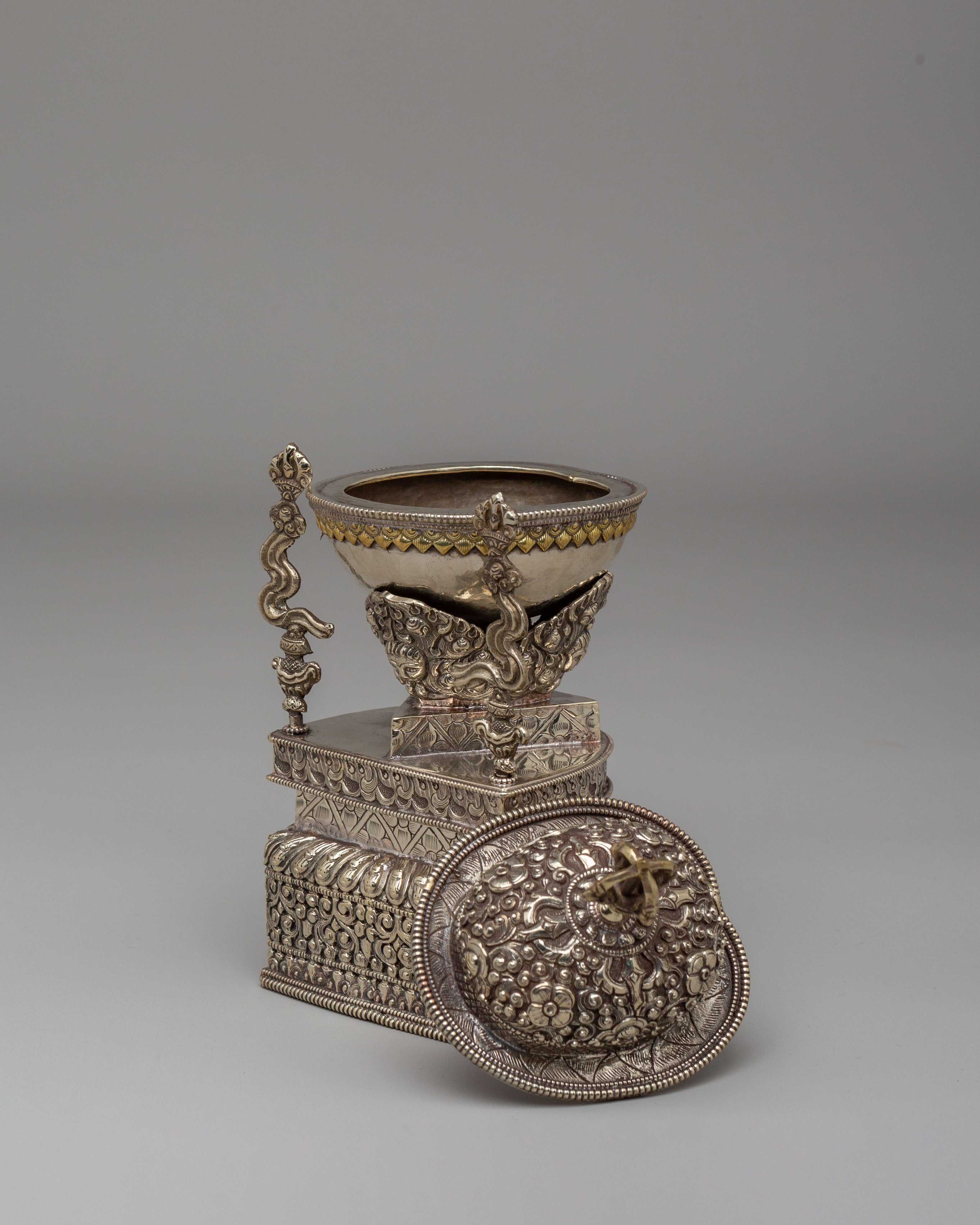 Spiritual Kapala Ritual Tool | White Metal Tibetan Skull Cup