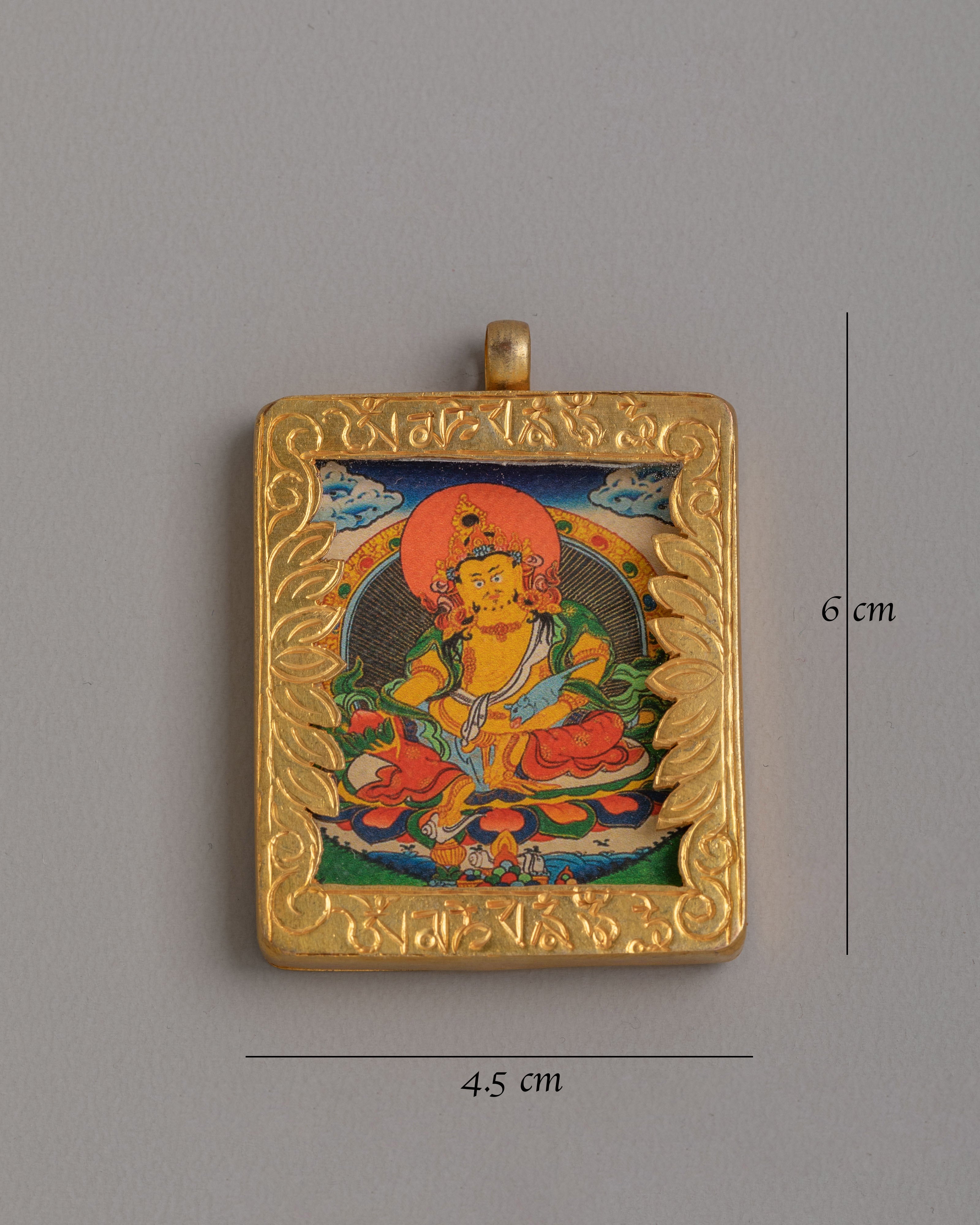 Traditional Dzambhala Locket | Hand Painted Buddhist Thangka Pendant