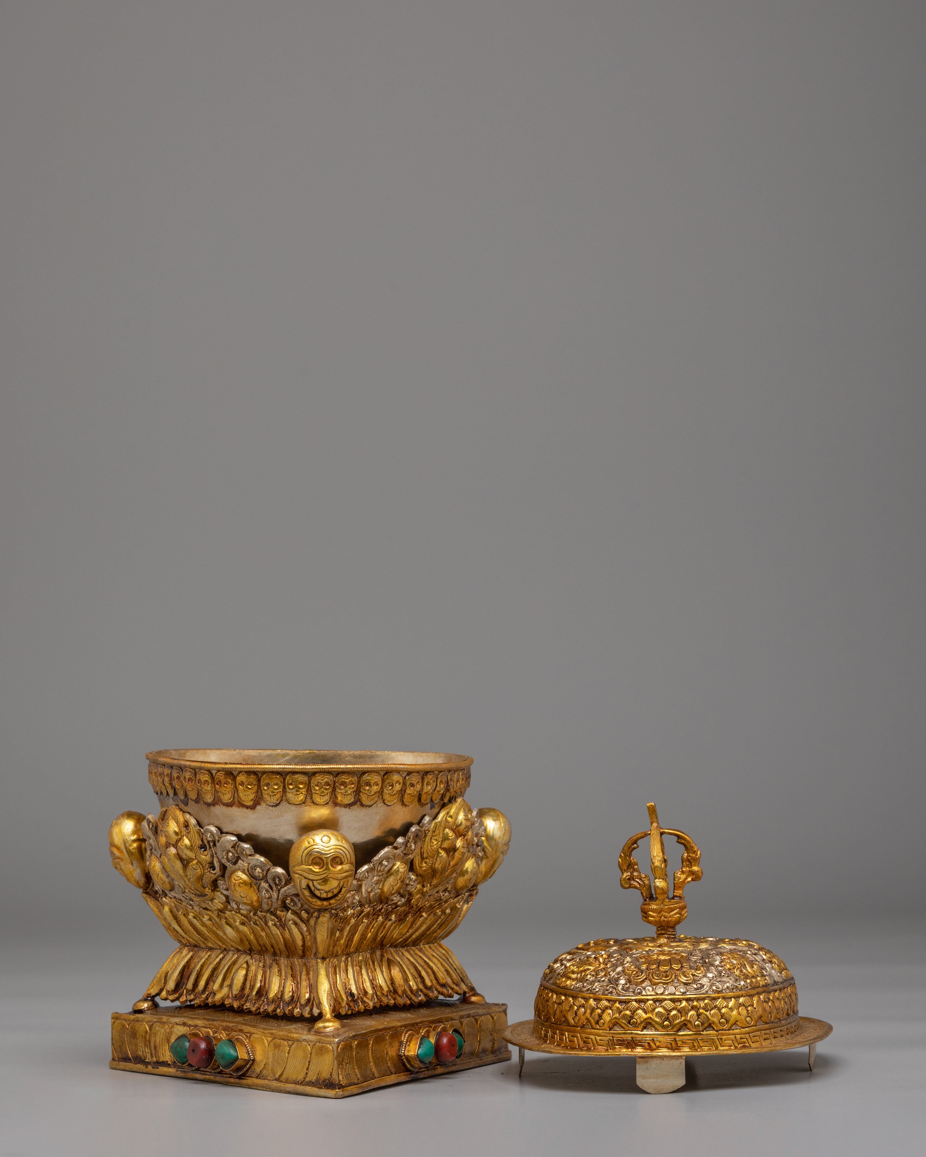 Spiritual Offering Kapala | Gold Plated Copper Tibetan Ritual Vessel