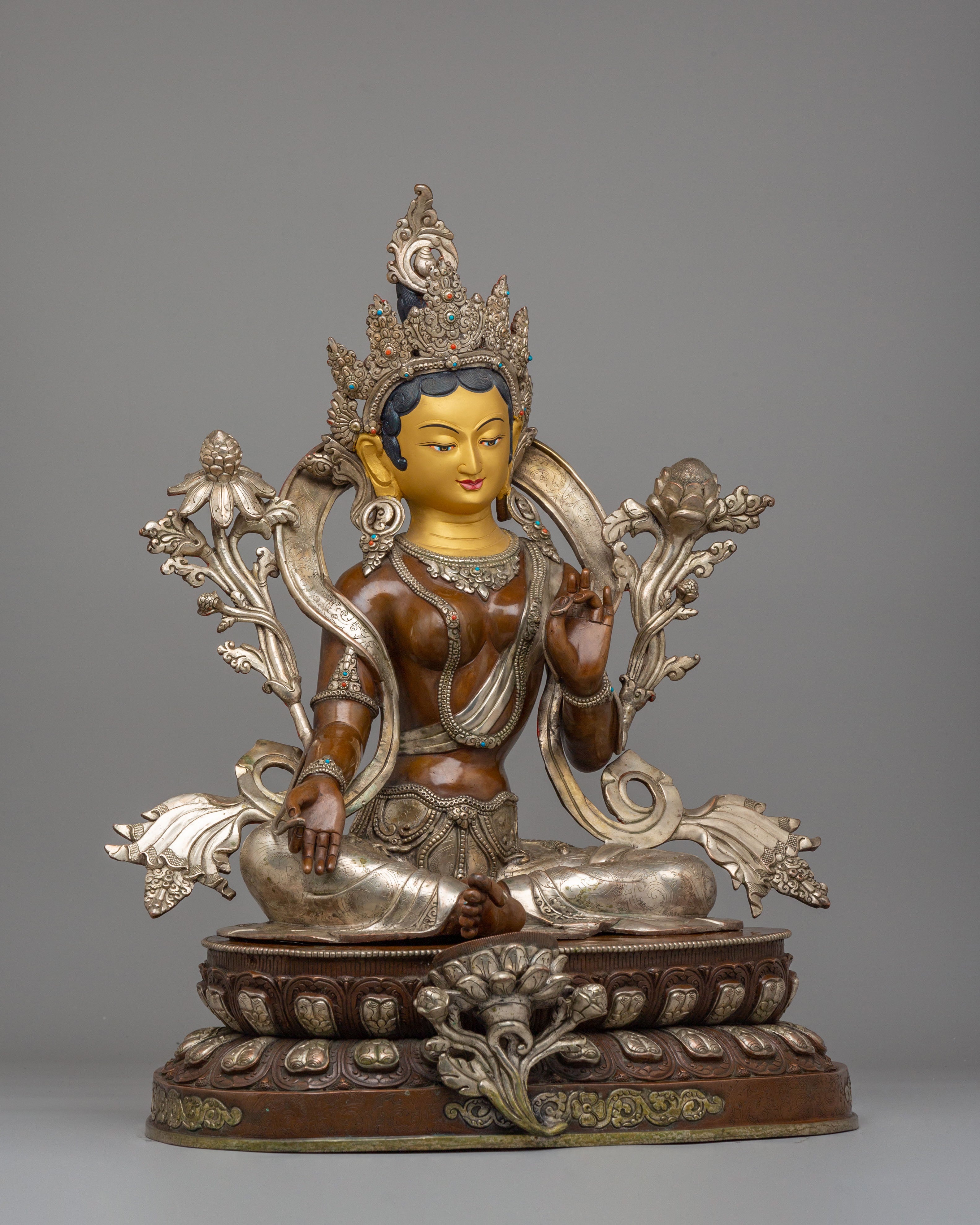 Sacred Compassion Green Tara Statue | Oxidized Copper Body