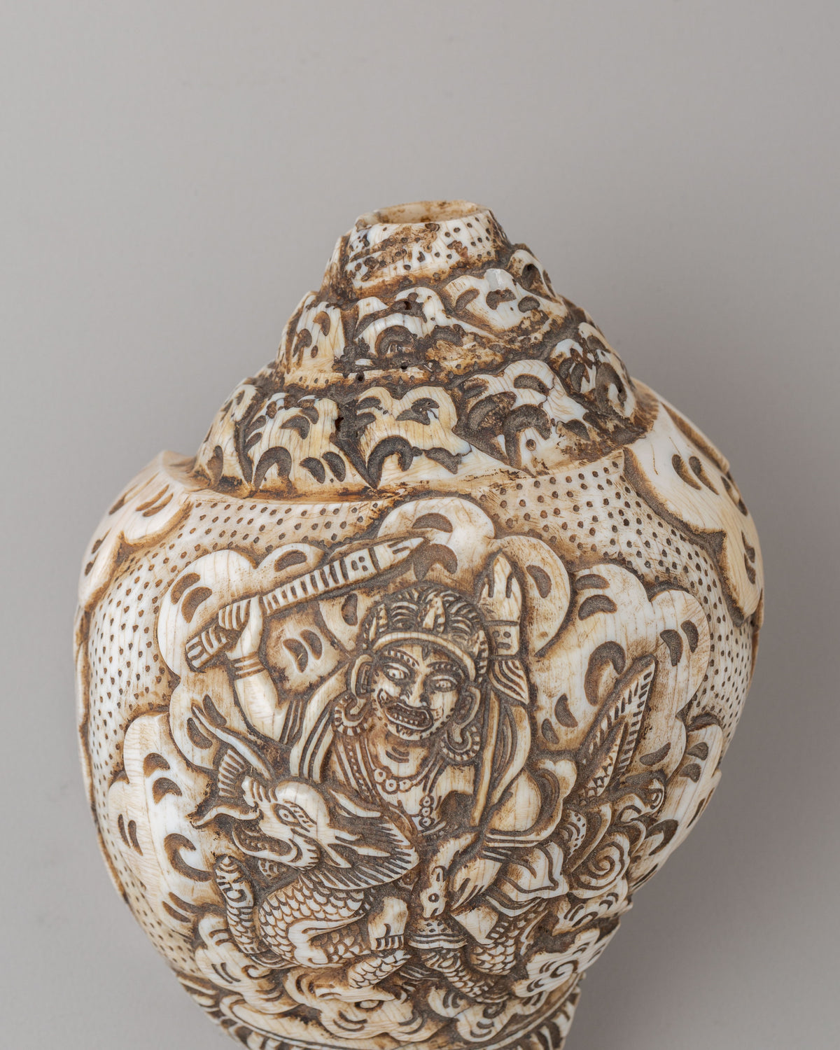 White Dzambhala Ritual Conch | Handcrafted Buddhist Sacred Art