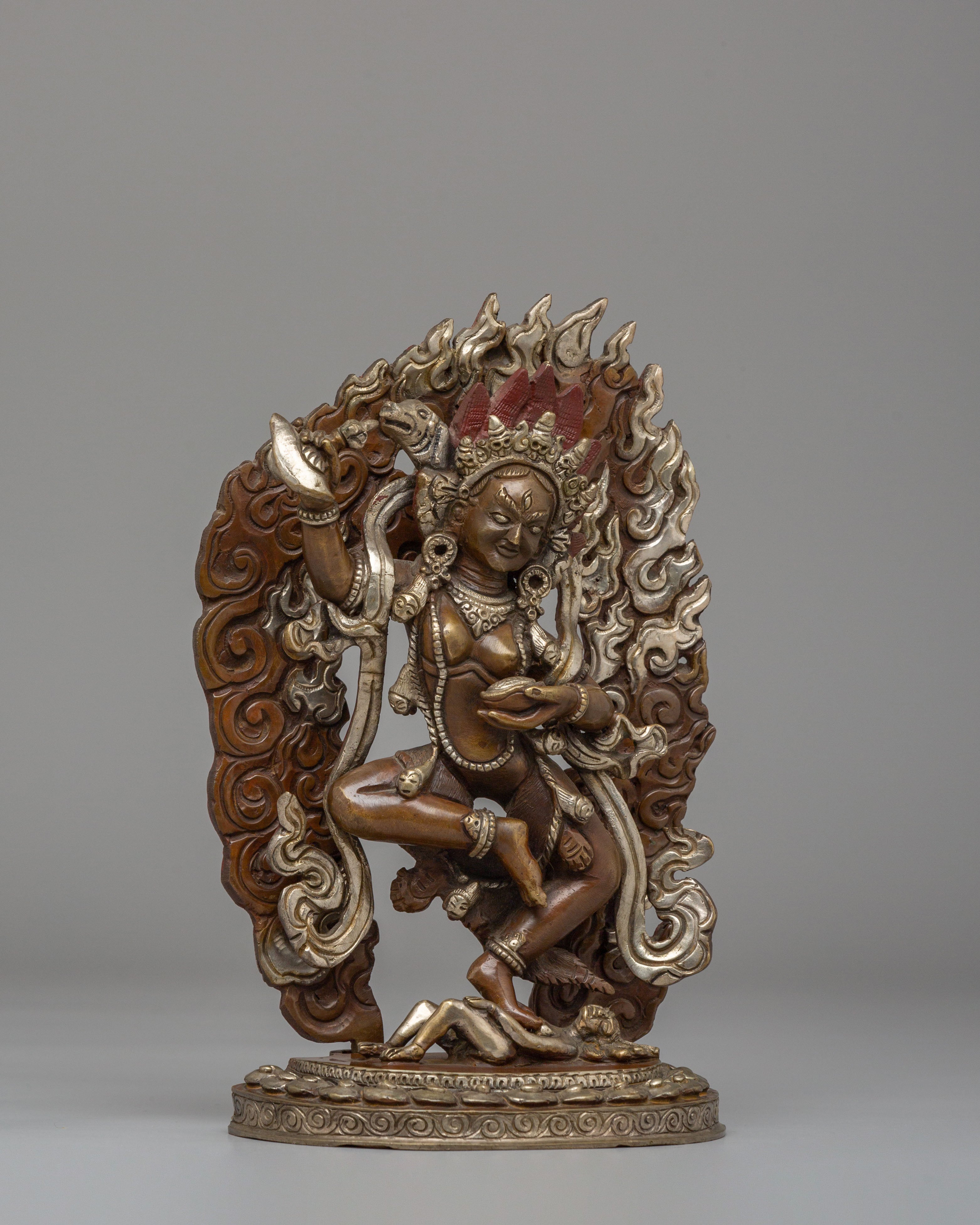 Himalayan Dorje Phagmo Deity Statue | Silver Plated Tibetan Altar Decor