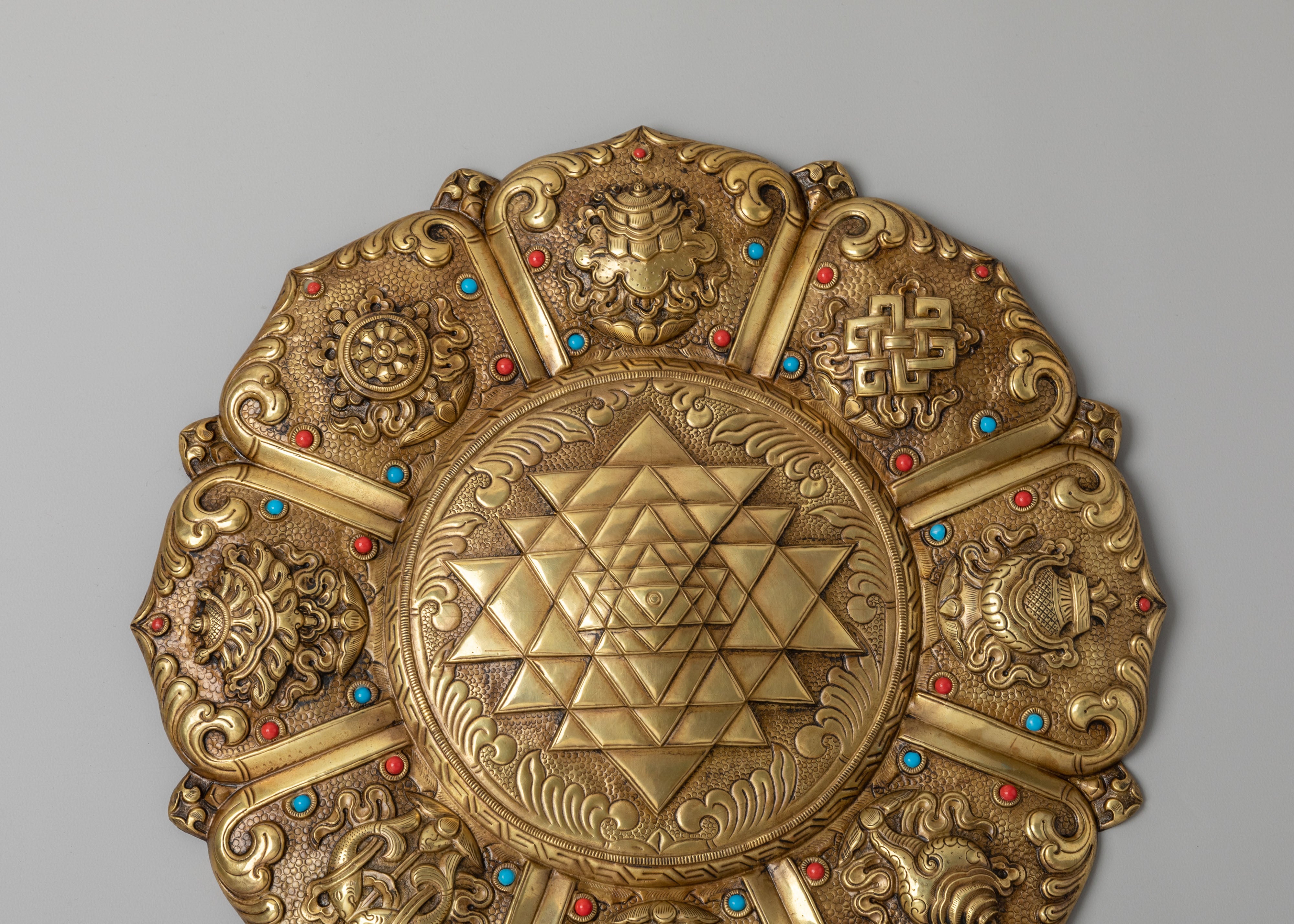 Tibetan Wall Hanging with Sri Yantra | Brass Spiritual Decor