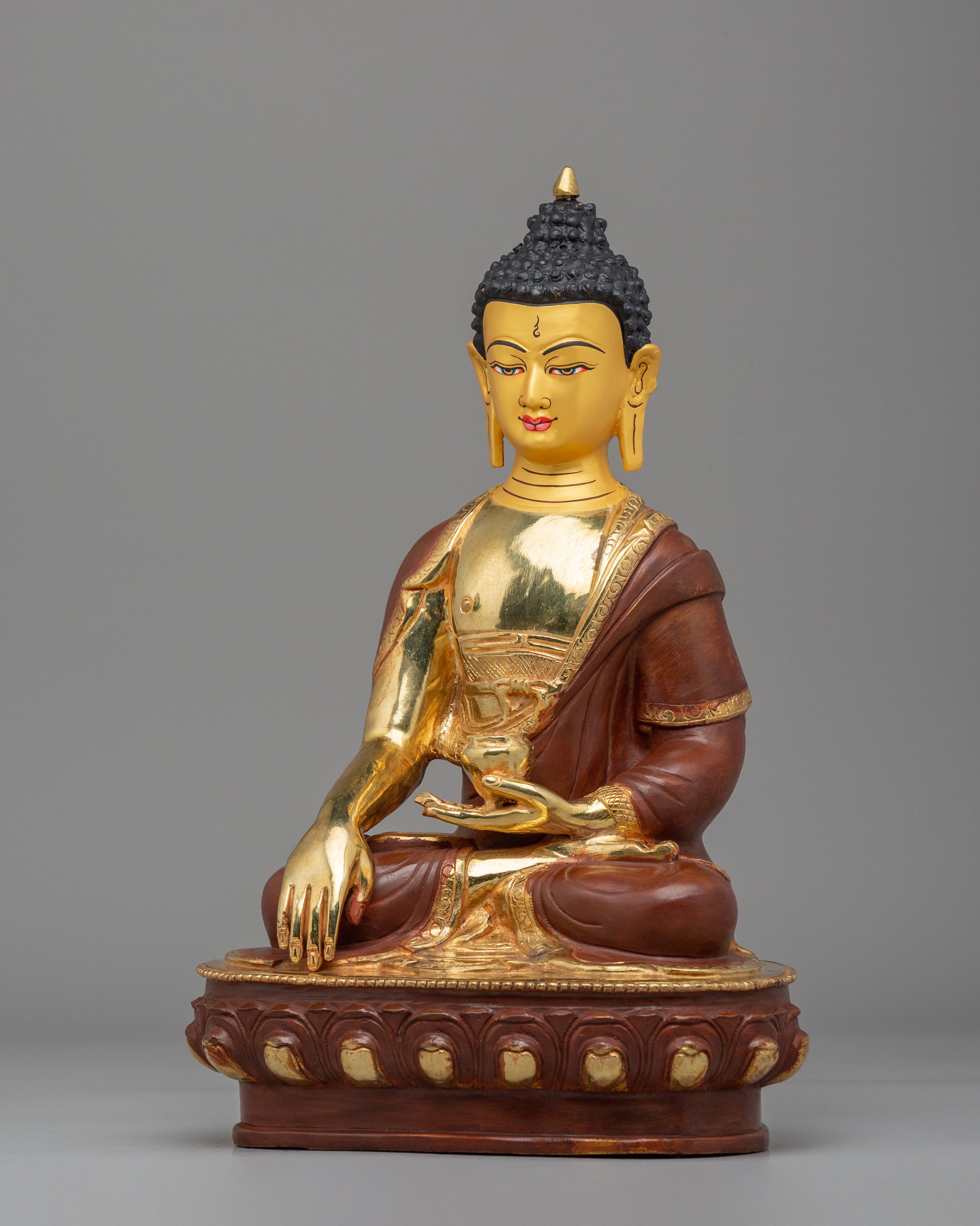 Sacred Tibetan Shakyamuni Buddha Sculpture | Gold Plated Meditation Altar Decor